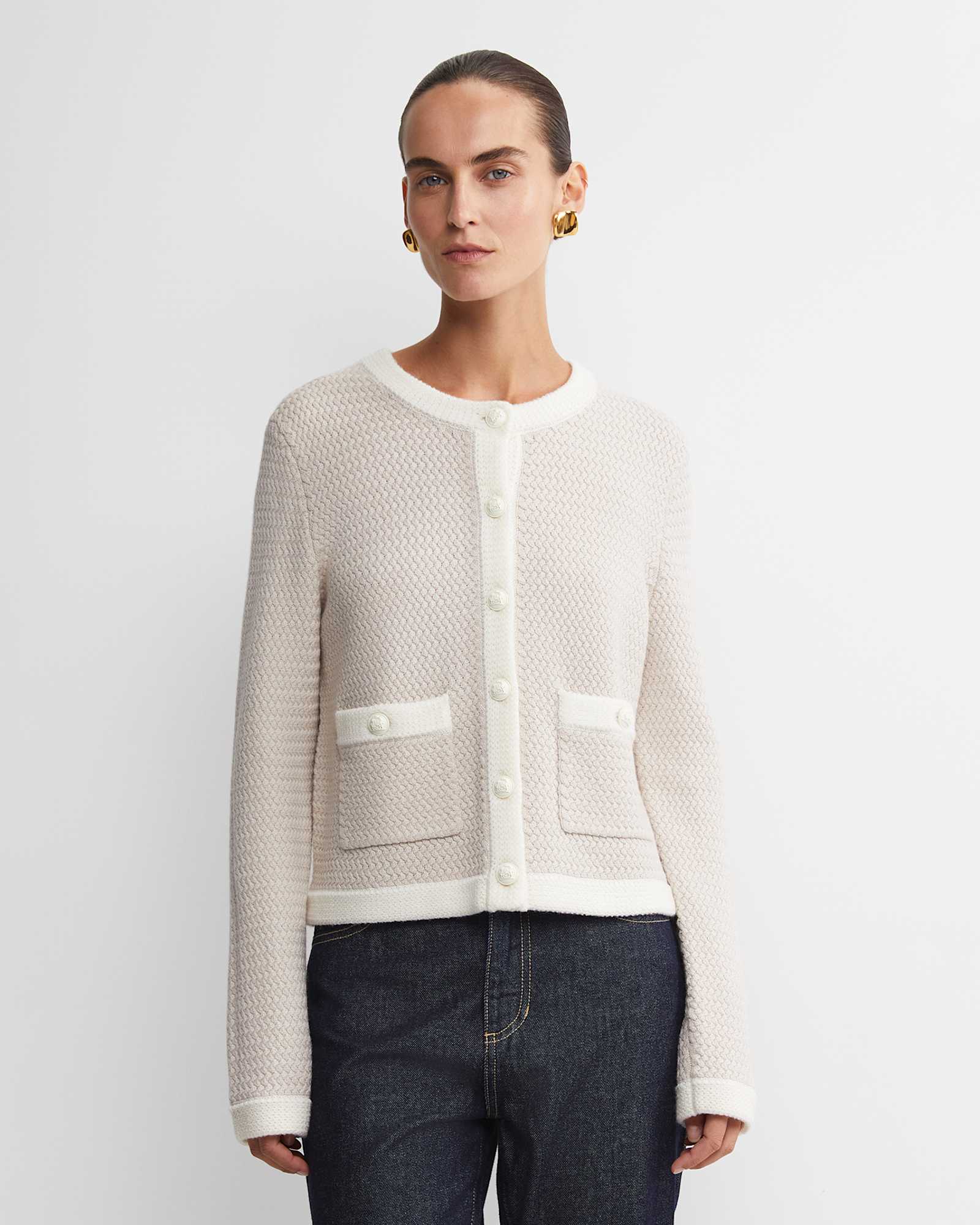 Joyce Merino Wool Cardigan in CHALK