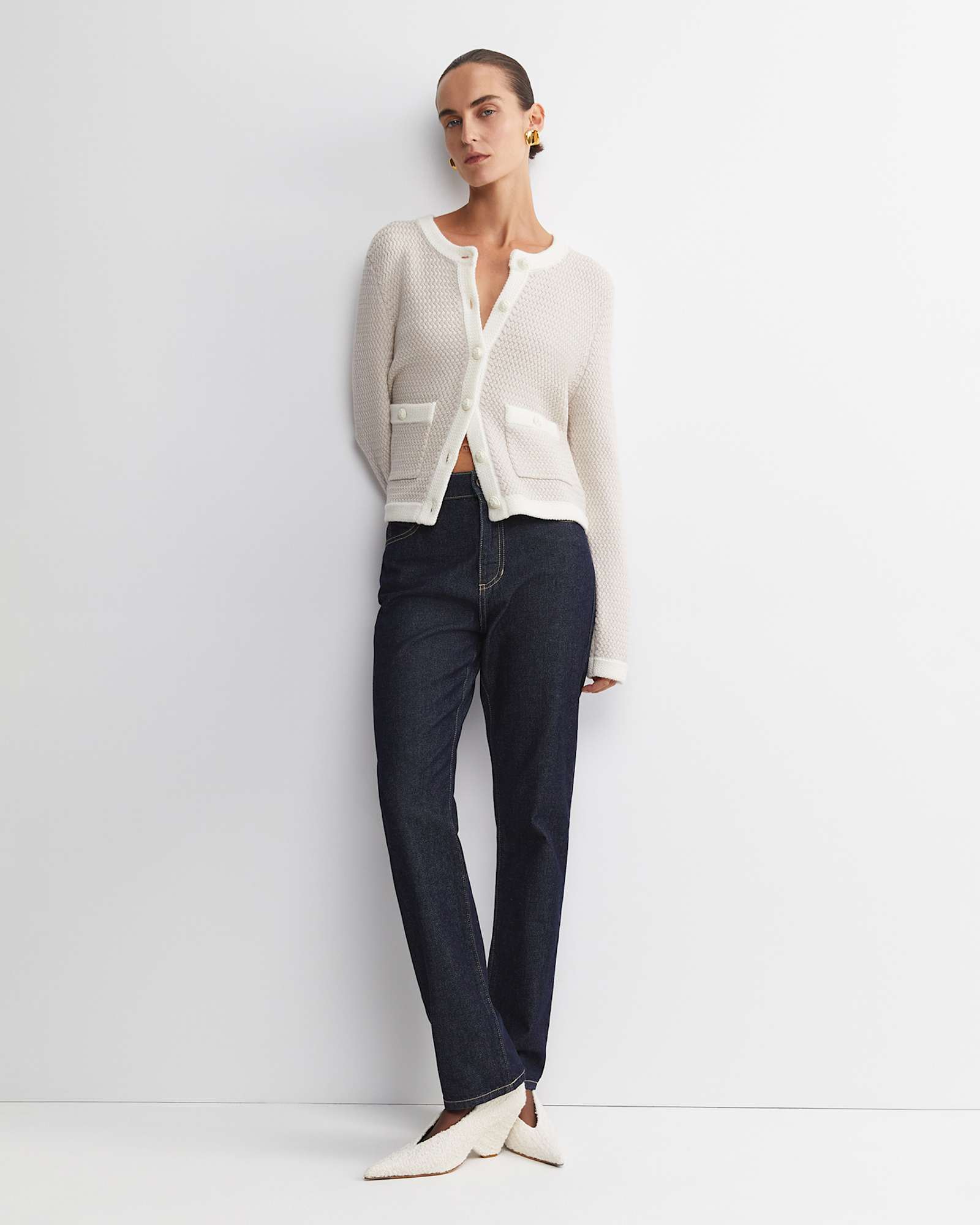 Joyce Merino Wool Cardigan in CHALK