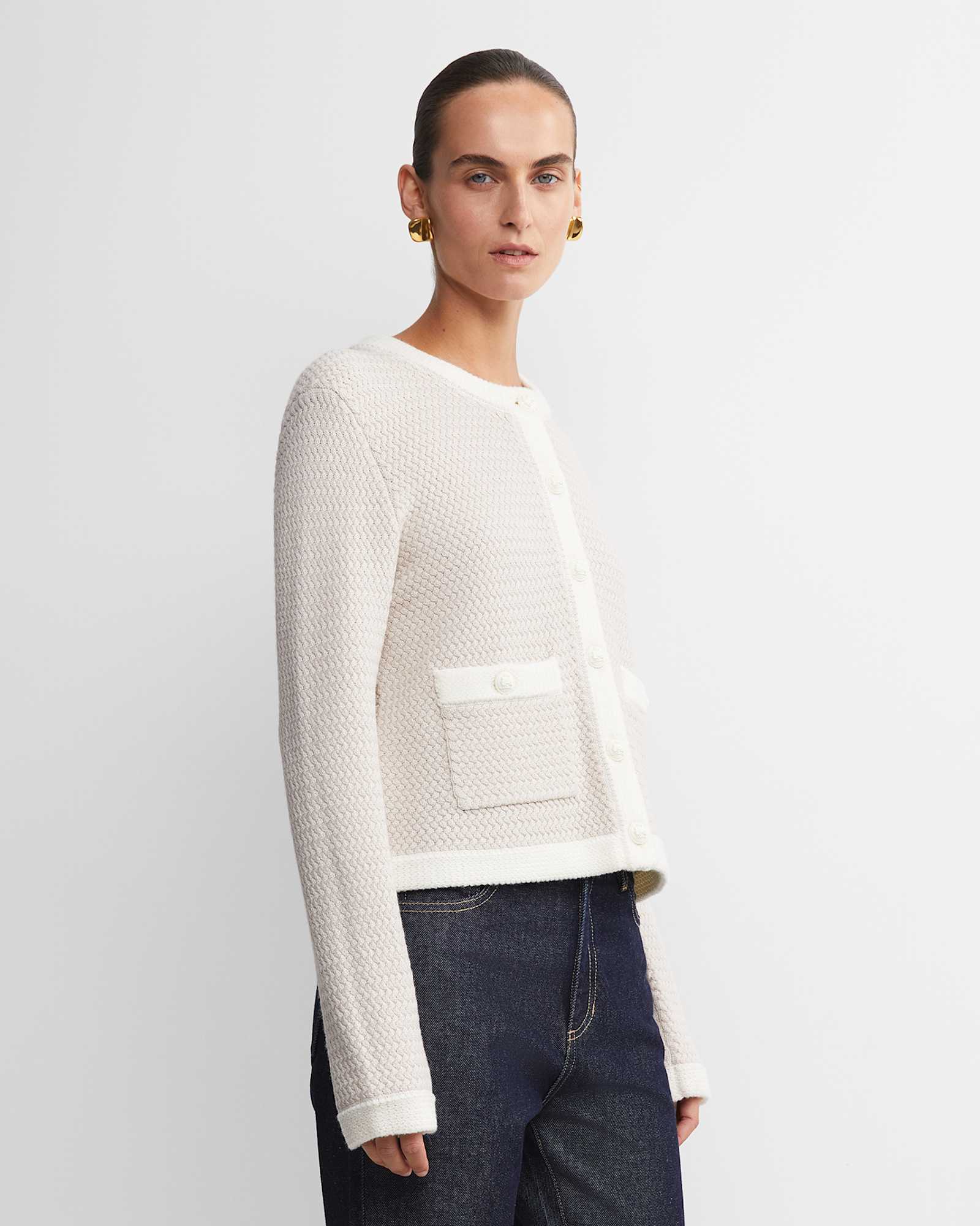 Joyce Merino Wool Cardigan in CHALK