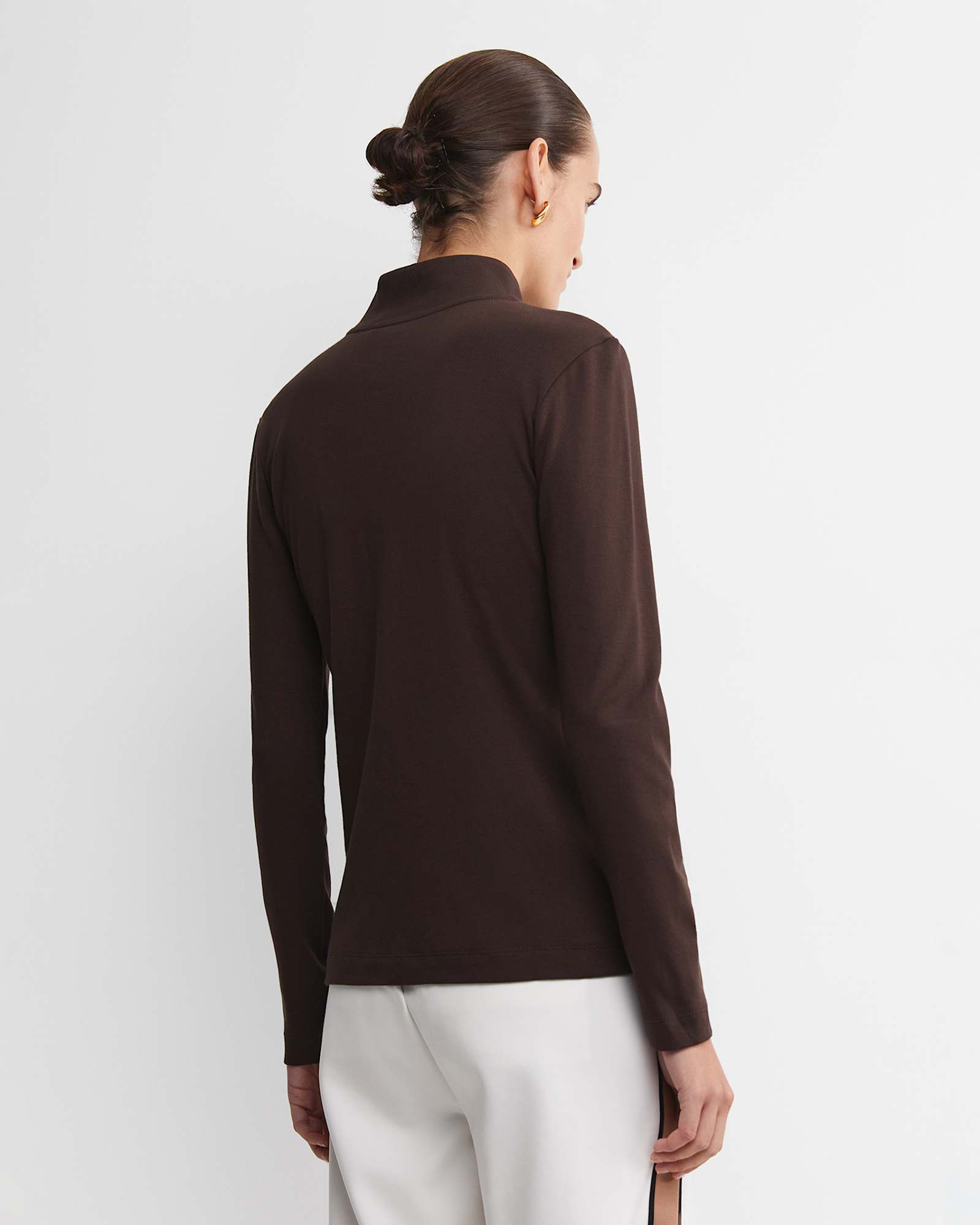 SC Zip Thru Funnel Neck Top in CHOCOLATE