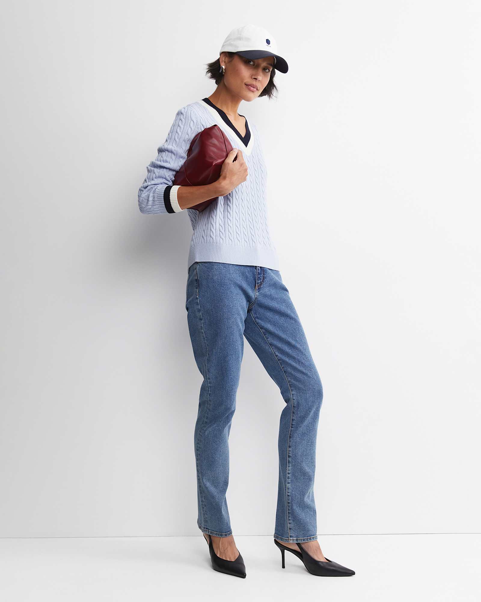 Baby Cable V-Neck Sweater in ICE BLUE