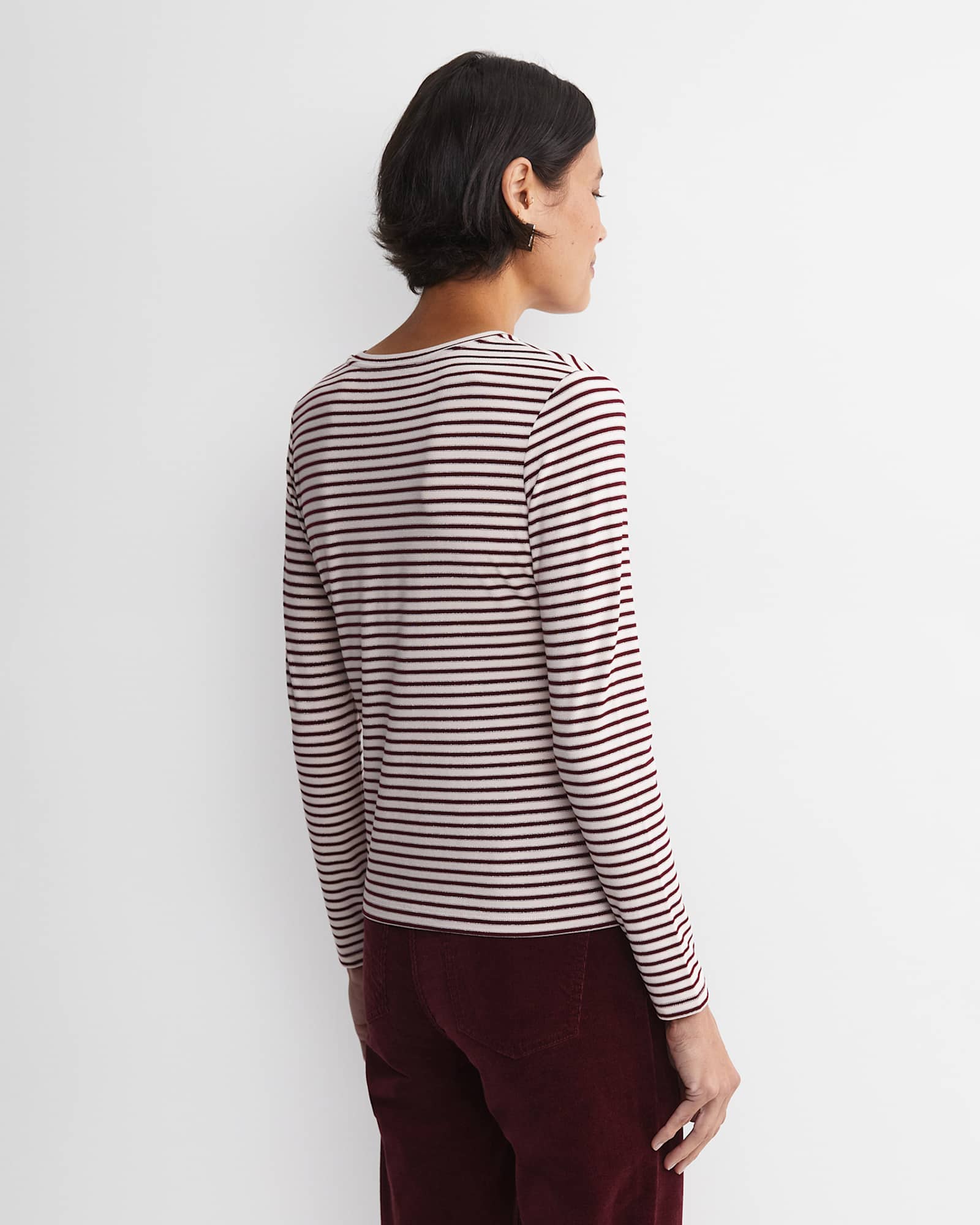 Stripe Lurex Long Sleeve Magic Tee in WINE