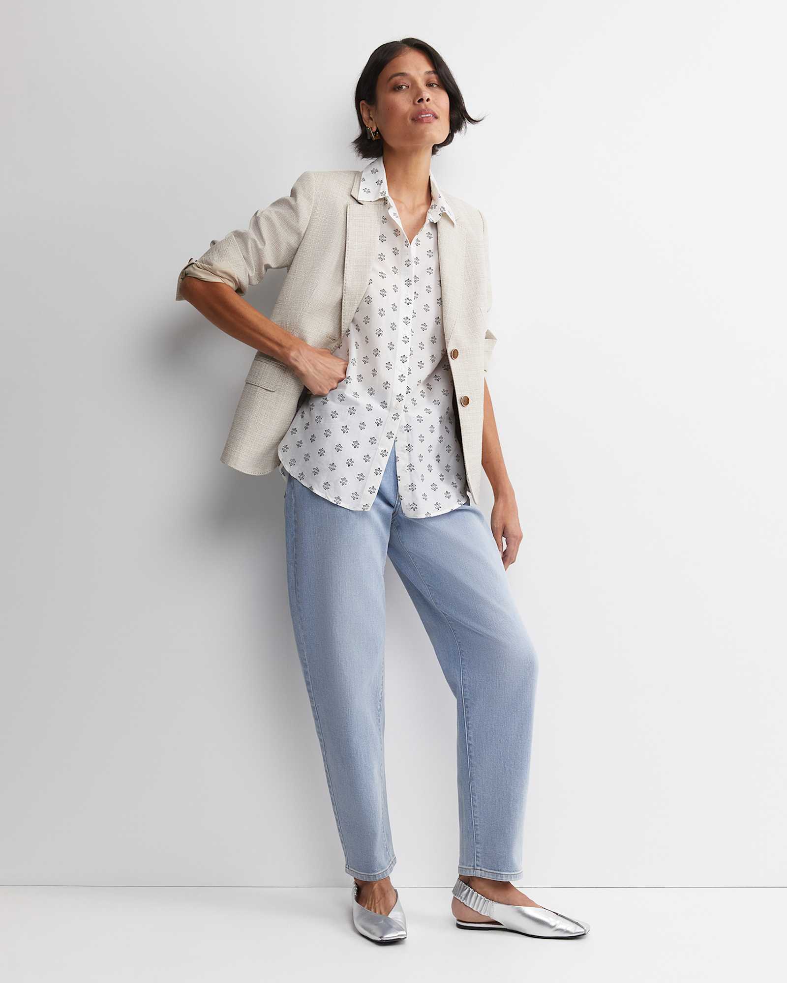 Alba Cotton Silk Shirt in IVORY/BLACK