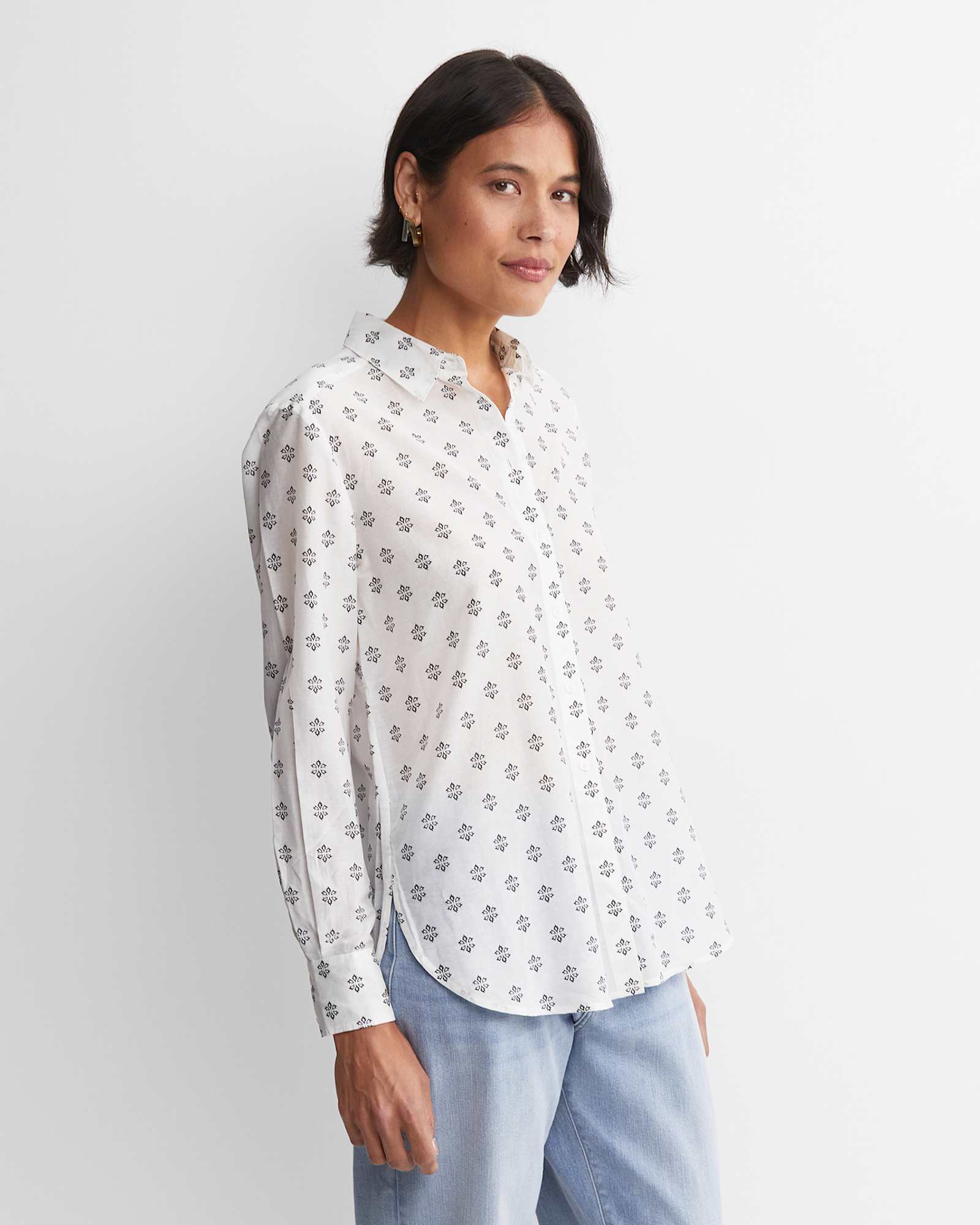 Alba Cotton Silk Shirt in IVORY/BLACK