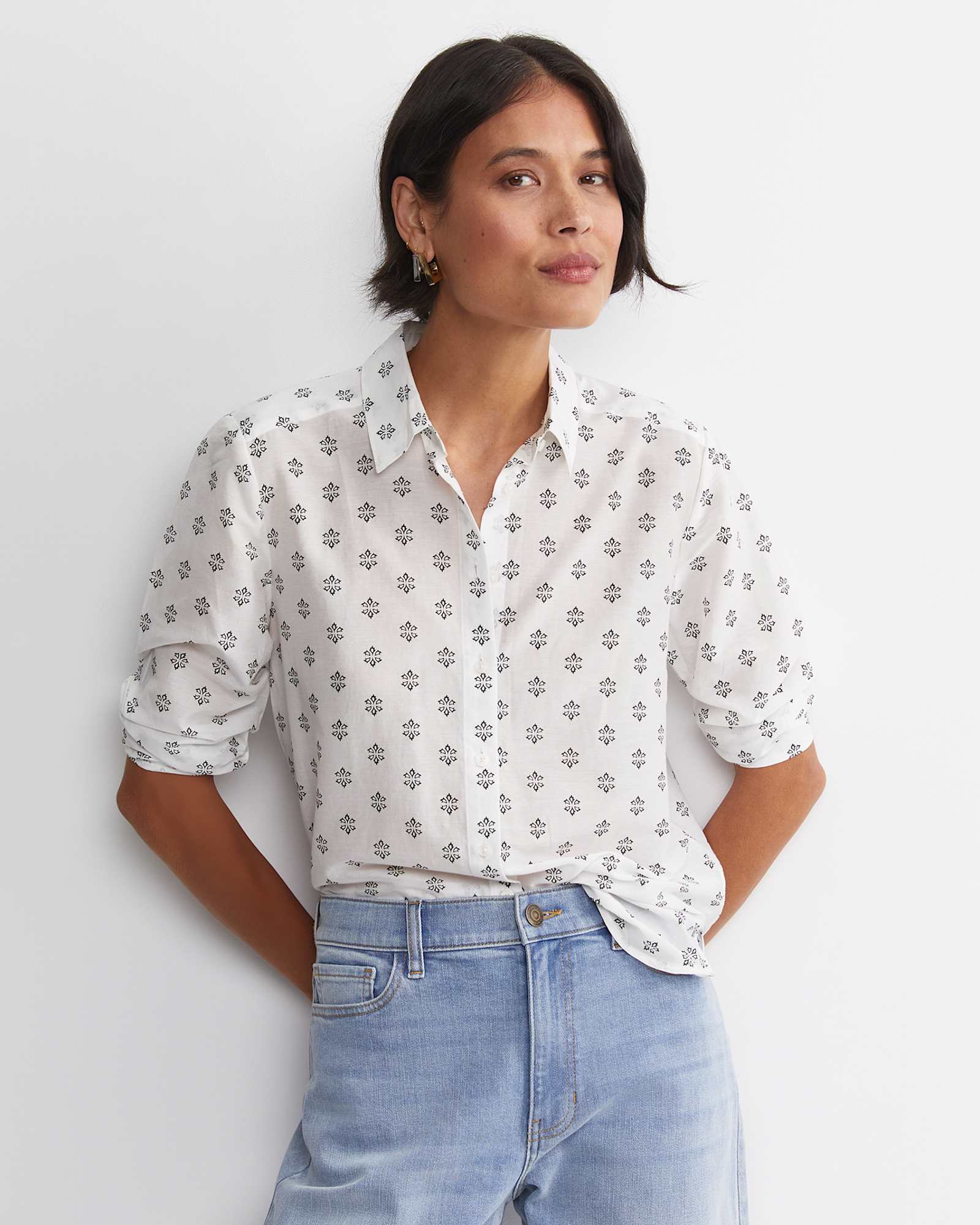 Alba Cotton Silk Shirt in IVORY/BLACK