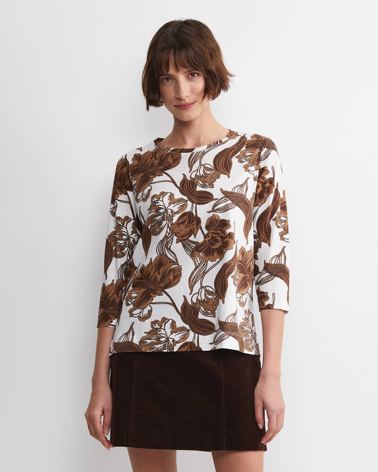 Zinnia Mercerised Tee in IVORY/BROWN