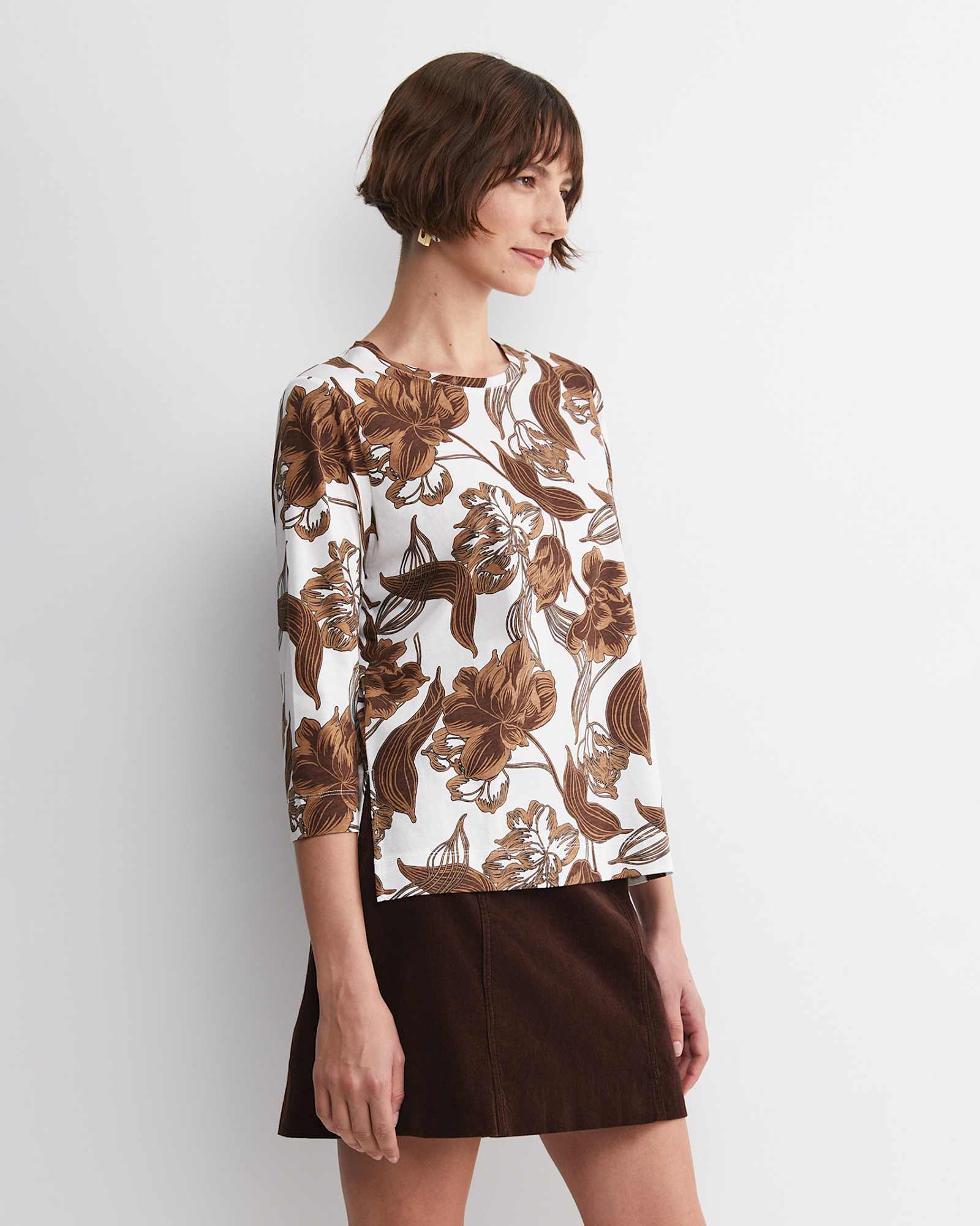 Zinnia Mercerised Tee in IVORY/BROWN