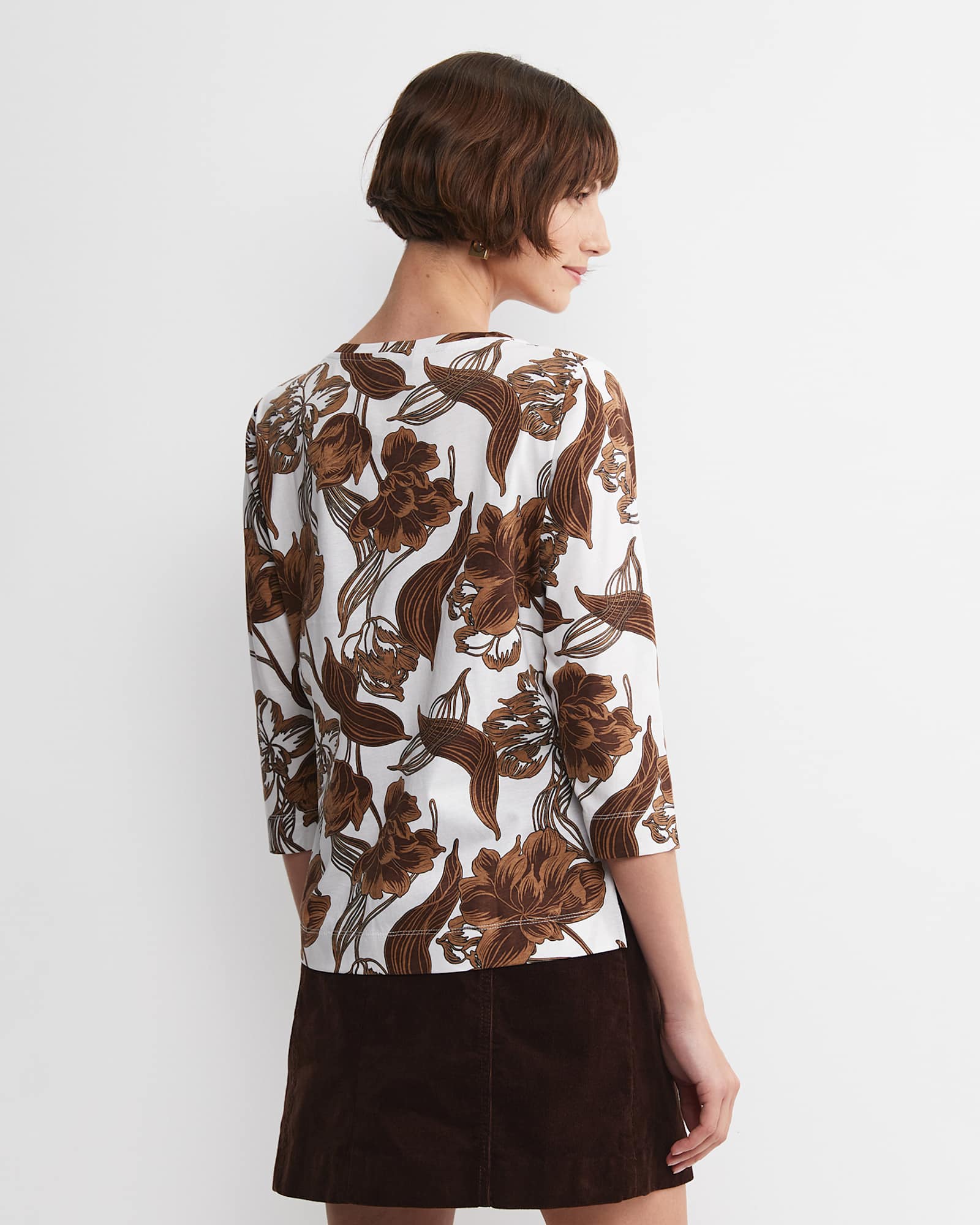 Zinnia Mercerised Tee in IVORY/BROWN