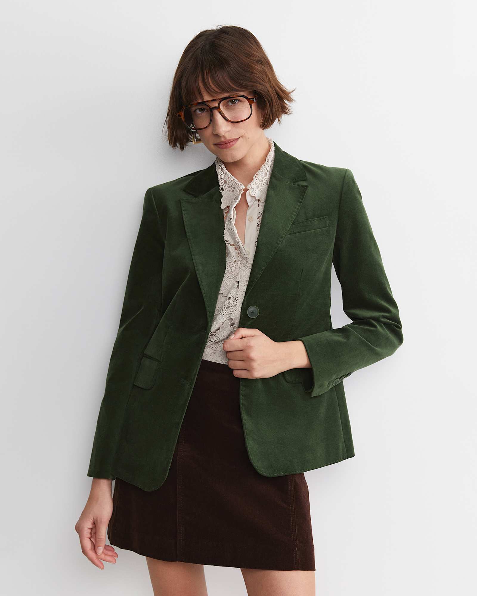 Valentina Single Breasted Velvet Blazer in SAGE