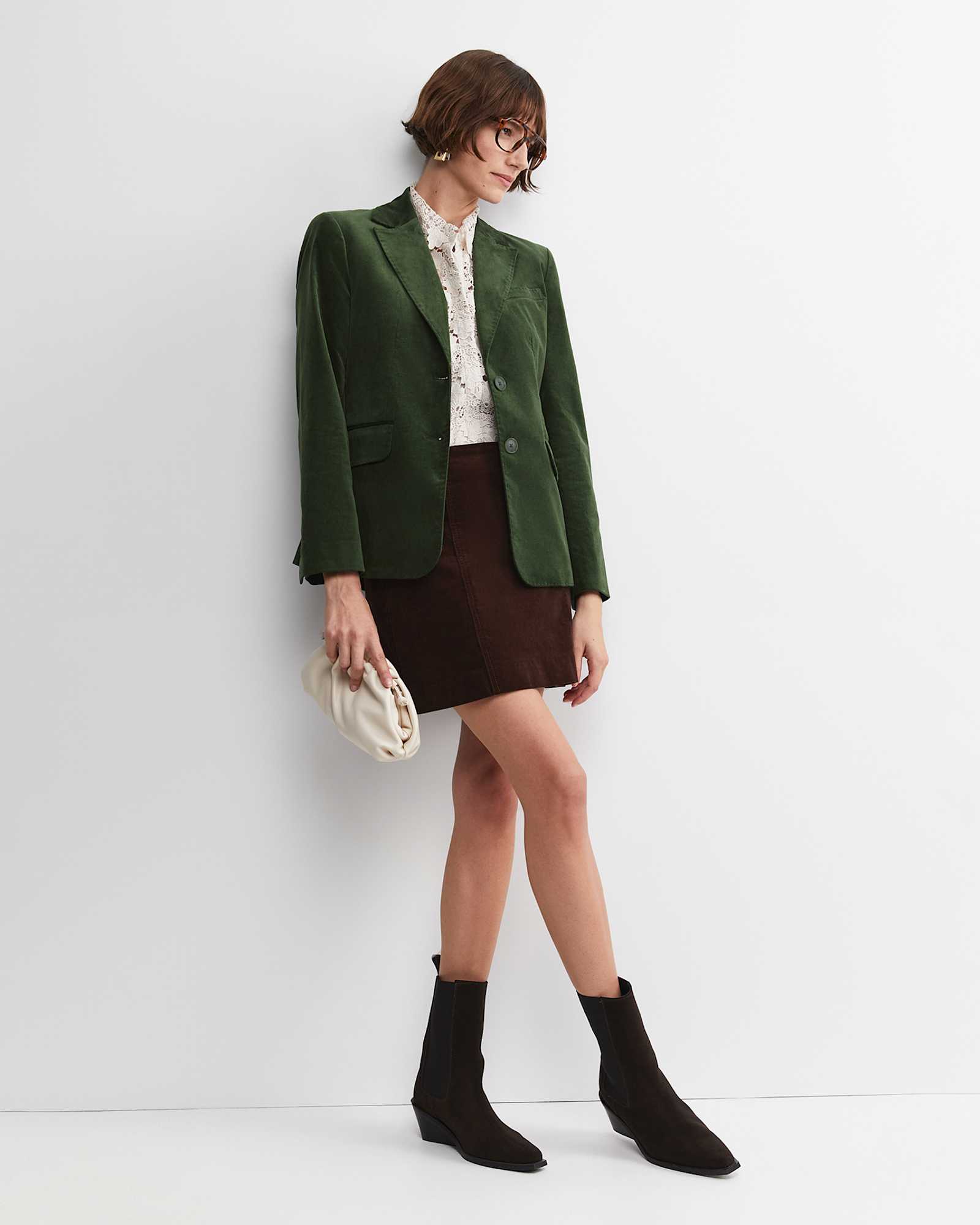 Valentina Single Breasted Velvet Blazer in SAGE