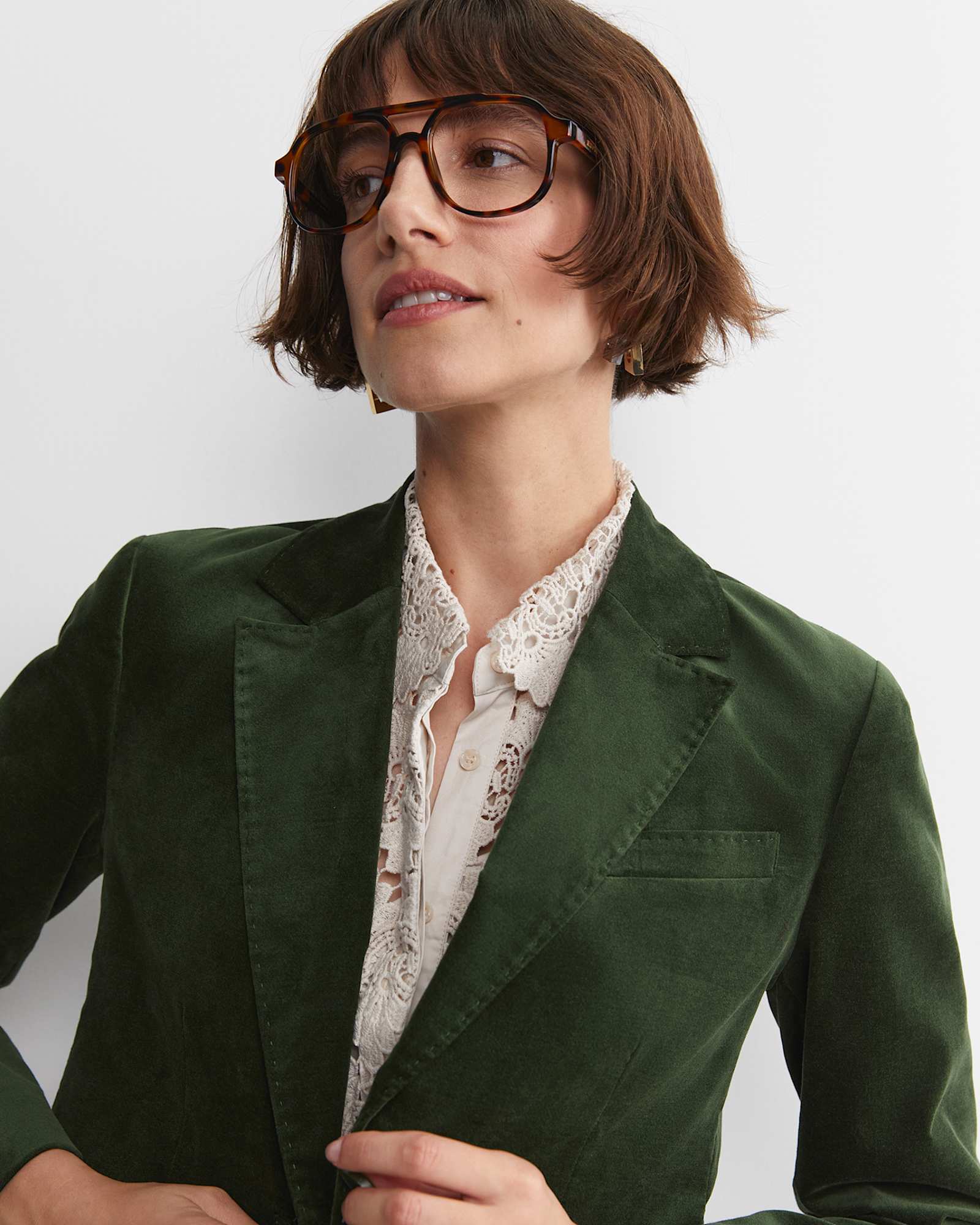 Valentina Single Breasted Velvet Blazer in SAGE
