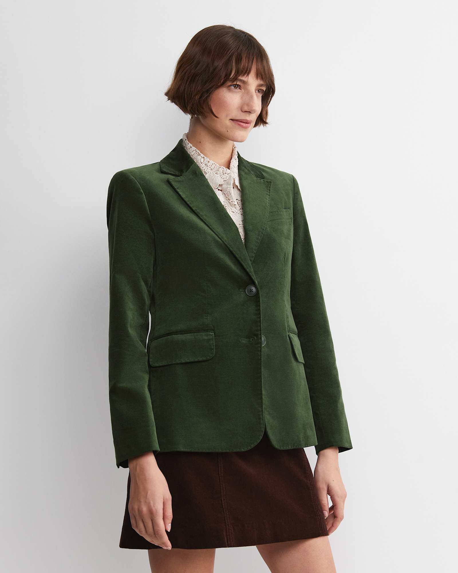 Valentina Single Breasted Velvet Blazer in SAGE