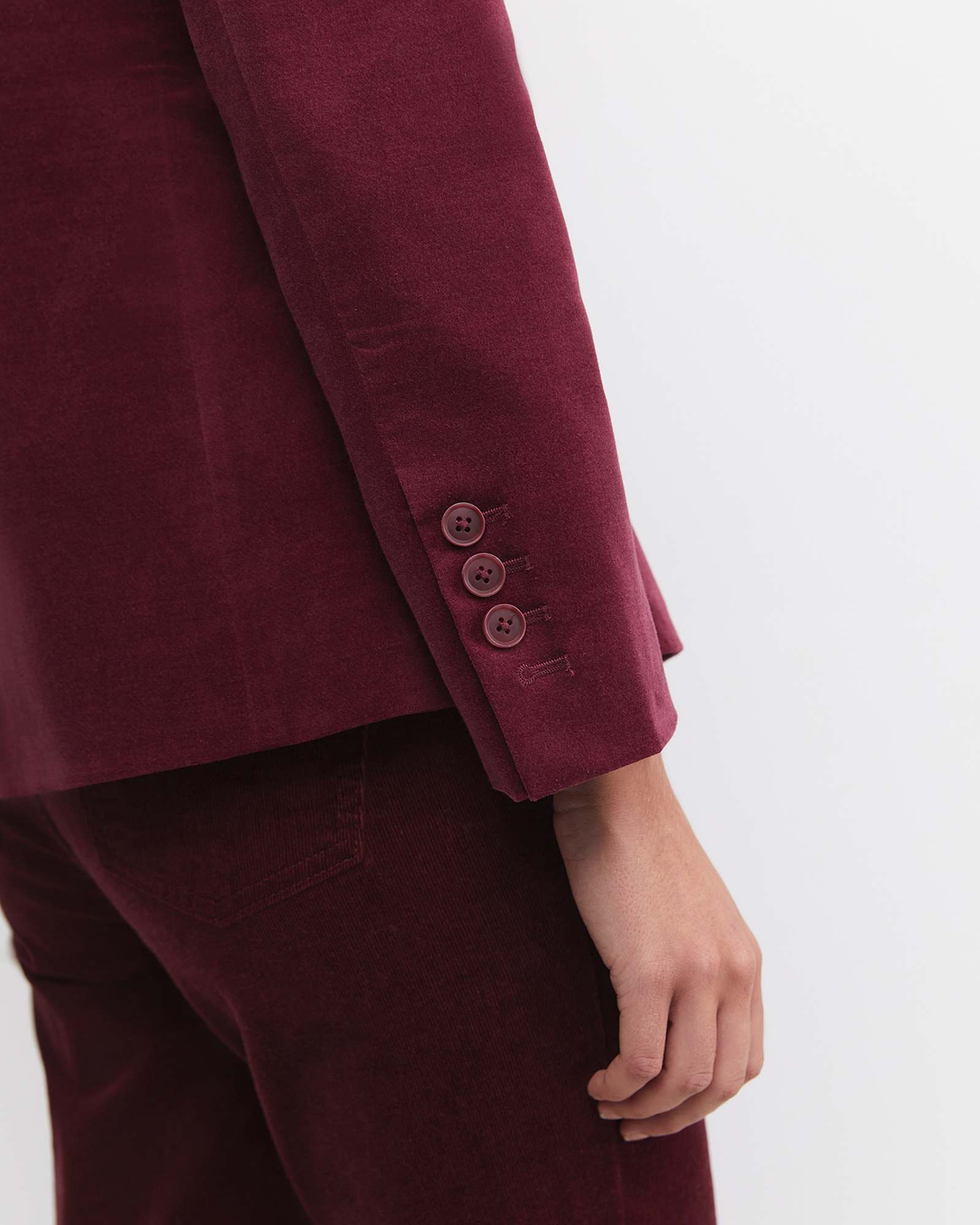 Valentina Single Breasted Velvet Blazer in WINE