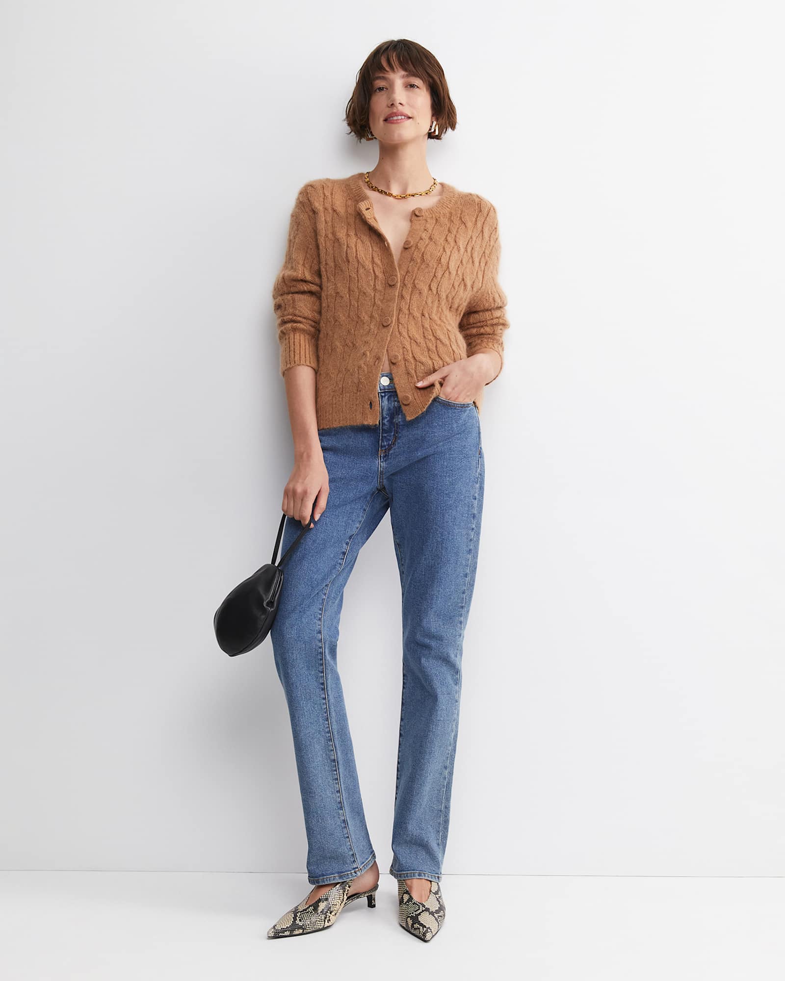 Tatiana Mohair Cable Cardigan in CAMEL