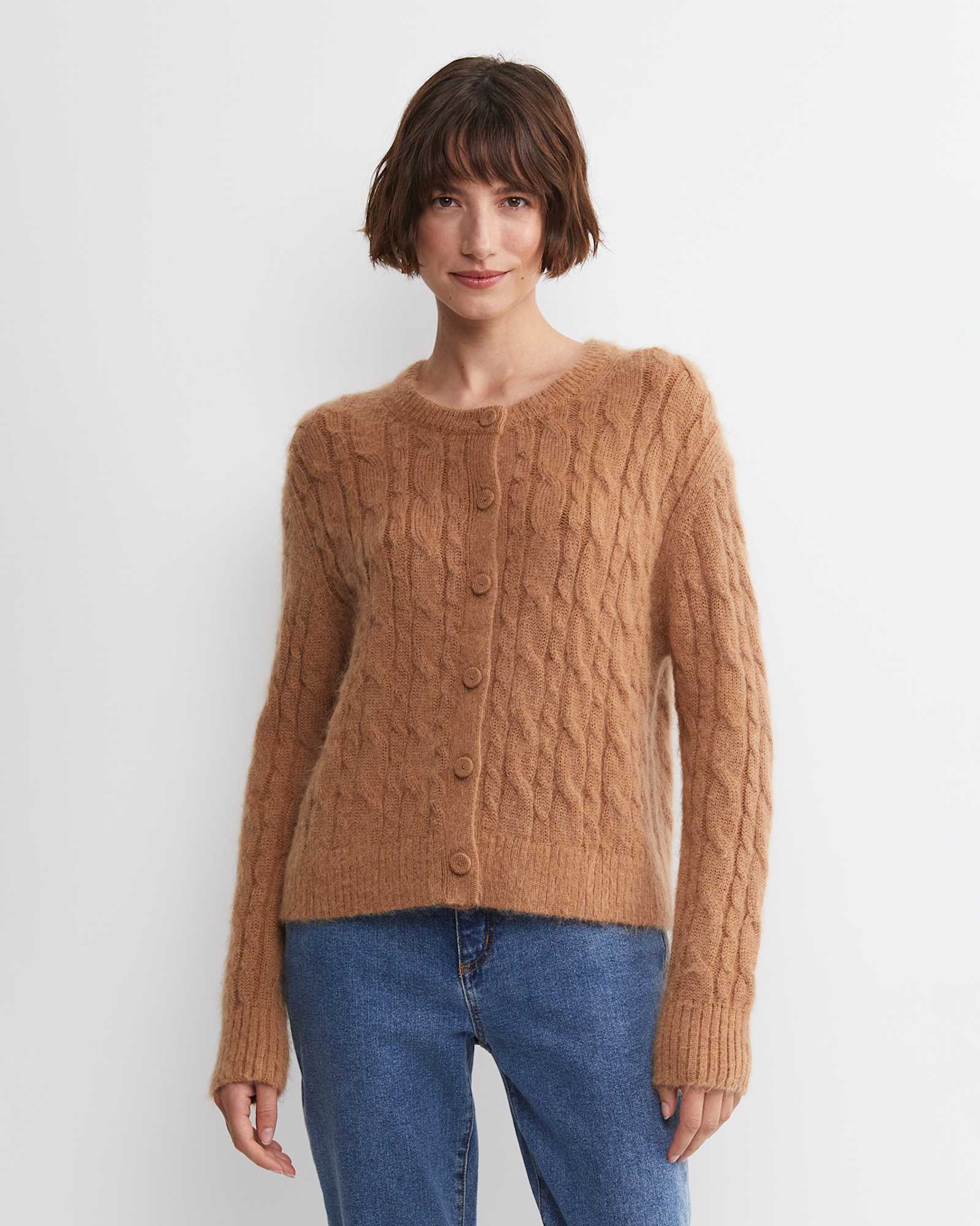 Tatiana Mohair Cable Cardigan in CAMEL