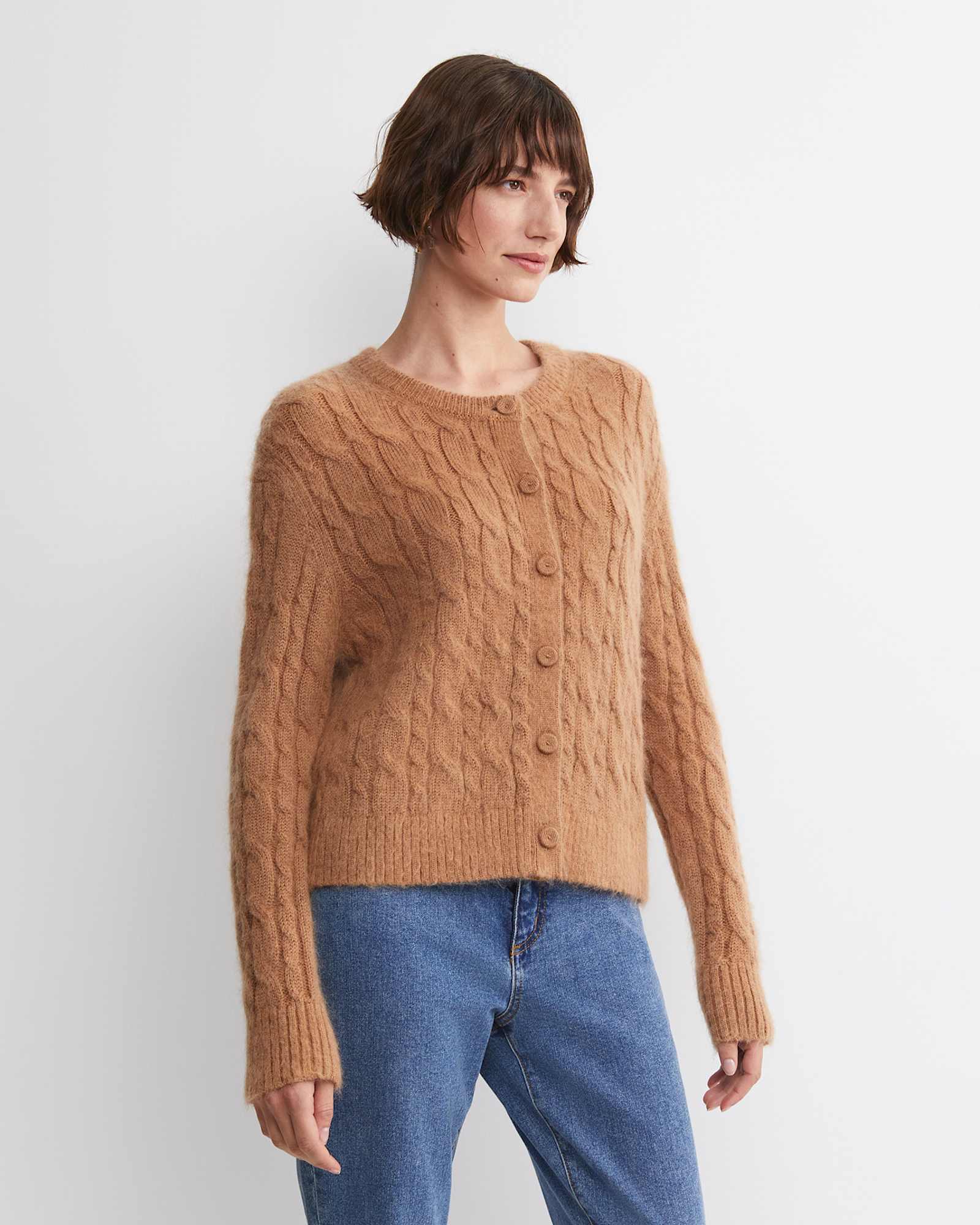 Tatiana Mohair Cable Cardigan in CAMEL