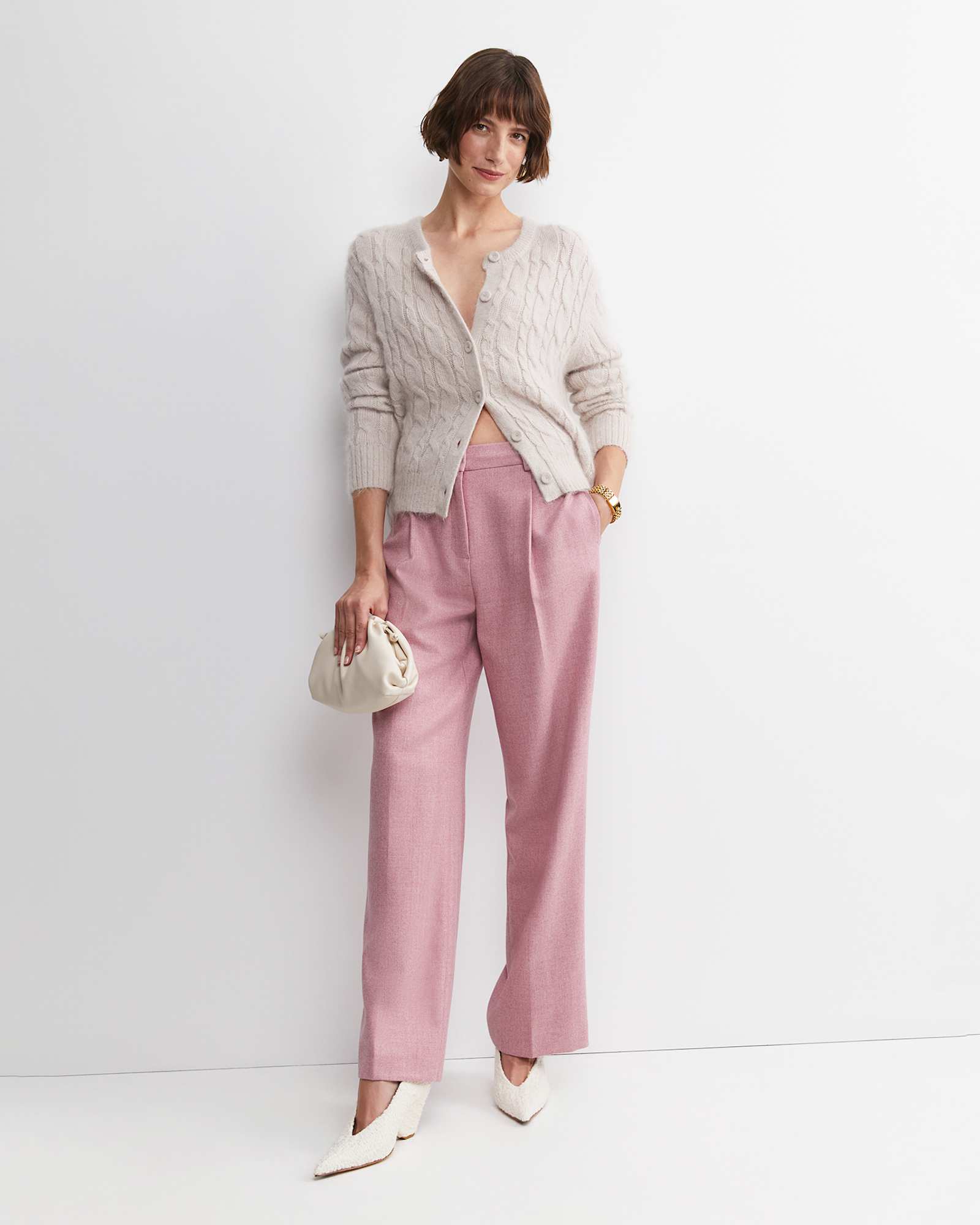Tatiana Mohair Cable Cardigan in OATMEAL