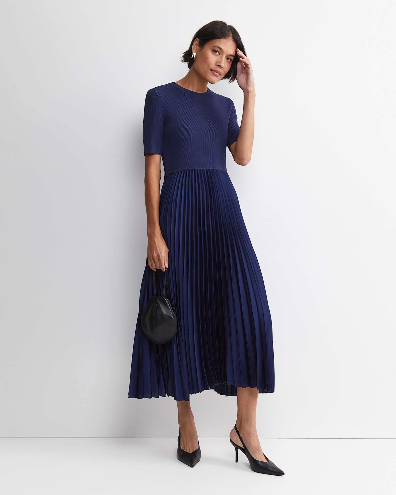 Mixed Media Midi Dress in MIDNIGHT
