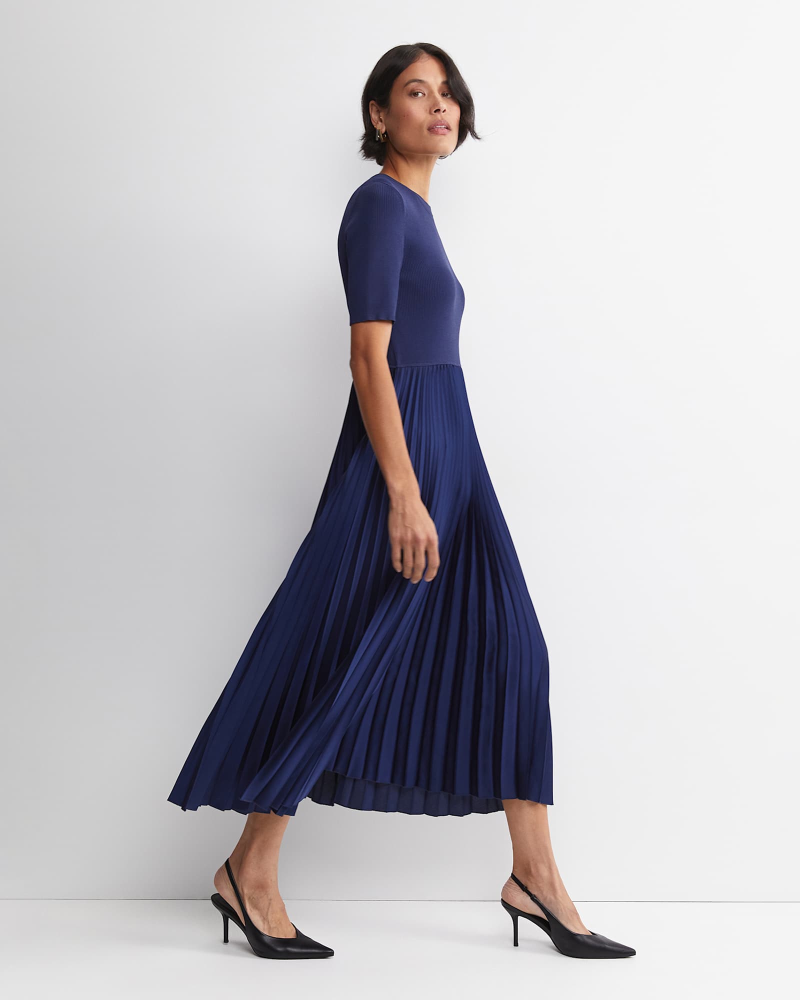 Mixed Media Midi Dress in MIDNIGHT