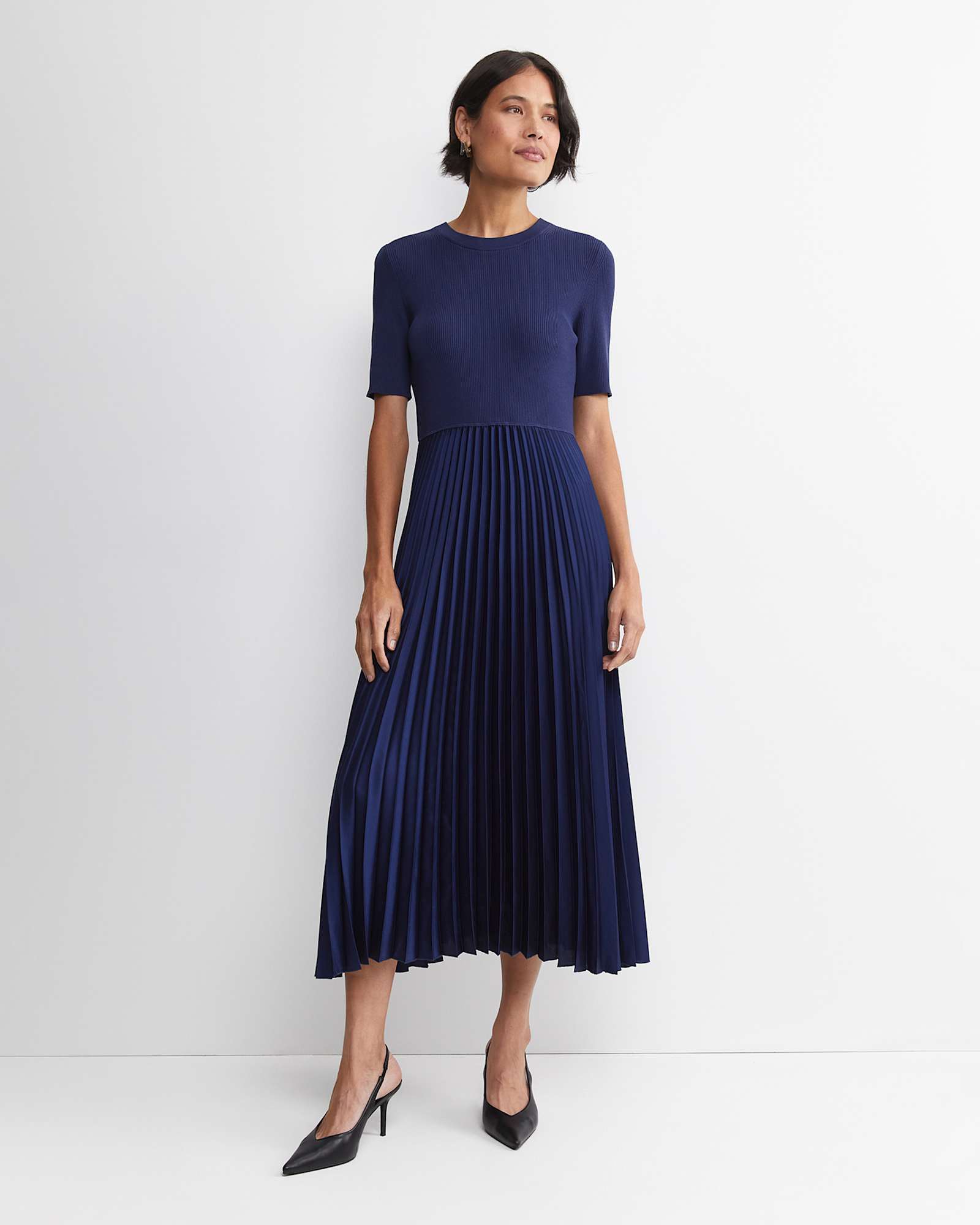 Mixed Media Midi Dress in MIDNIGHT
