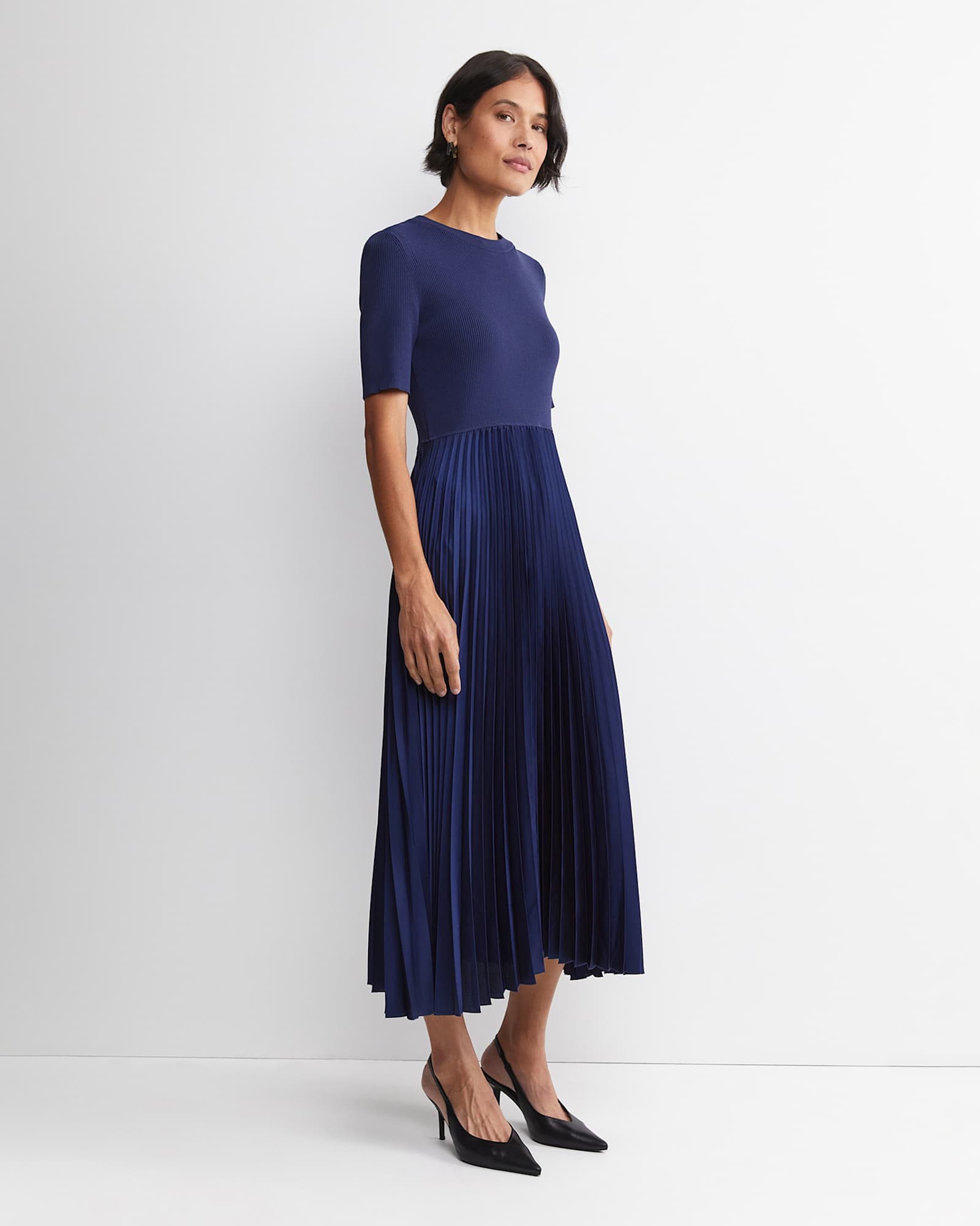 Mixed Media Midi Dress in MIDNIGHT