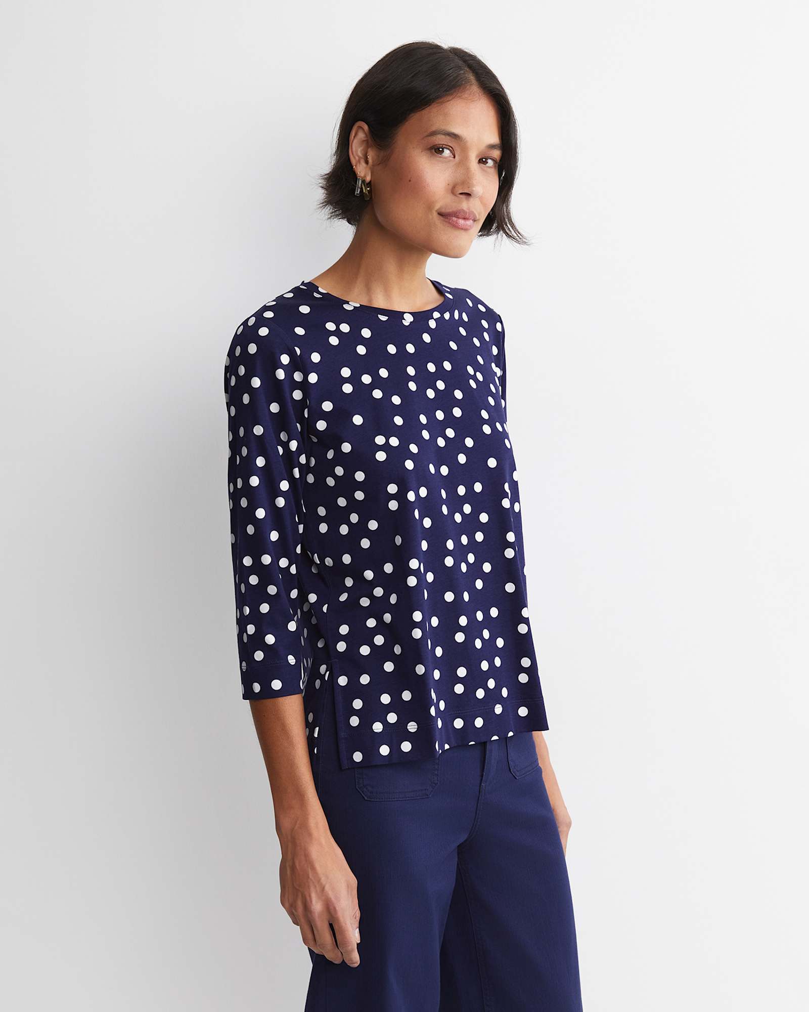 Polka Mercerised Tee in WHITE/NAVY