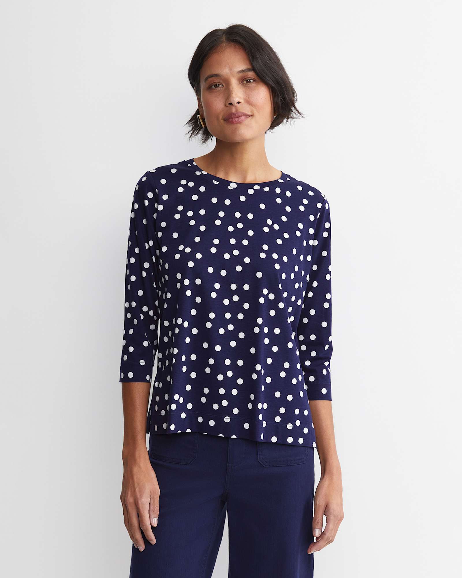 Polka Mercerised Tee in WHITE/NAVY