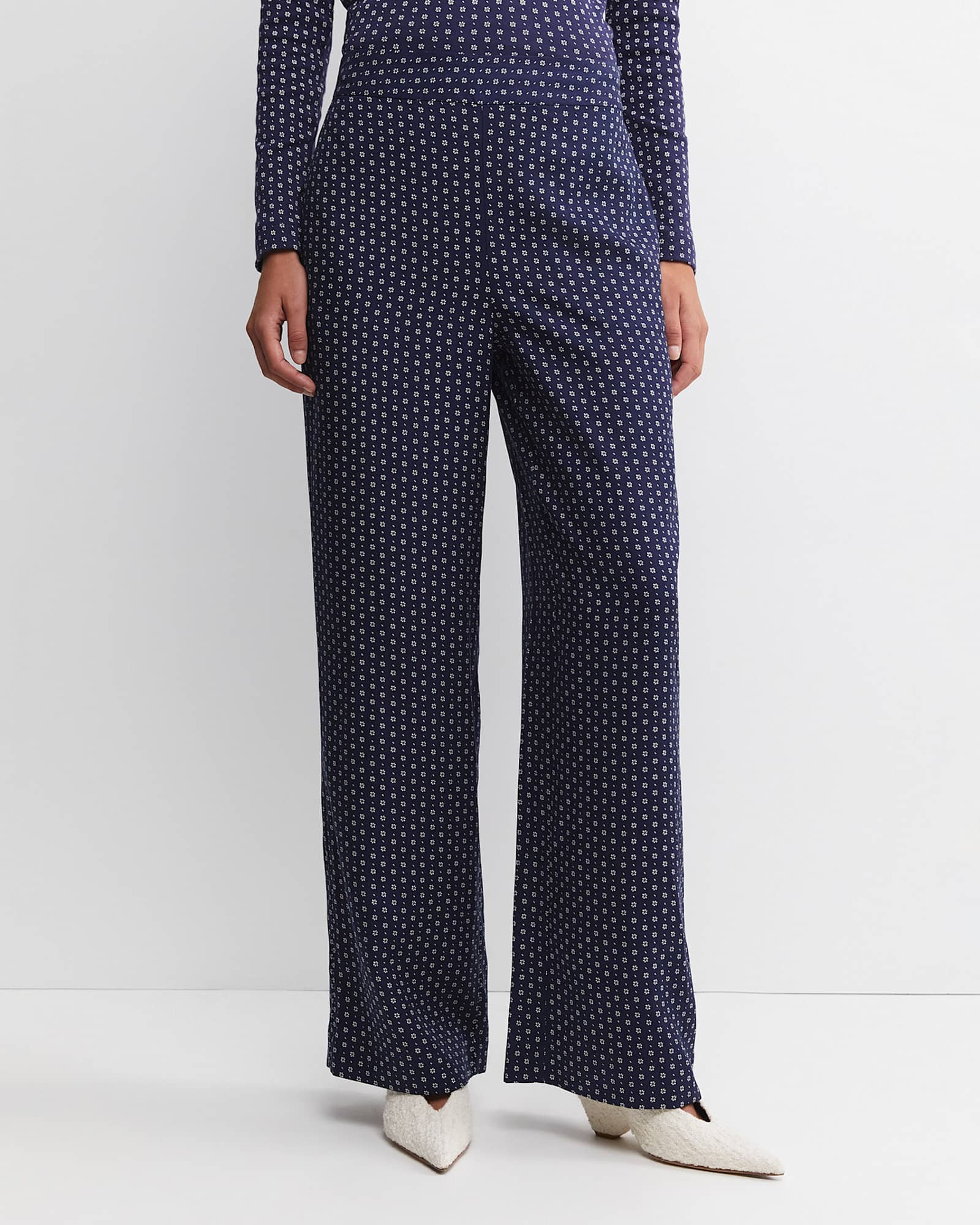 Geo Wide Leg Pant in NAVY/WHITE