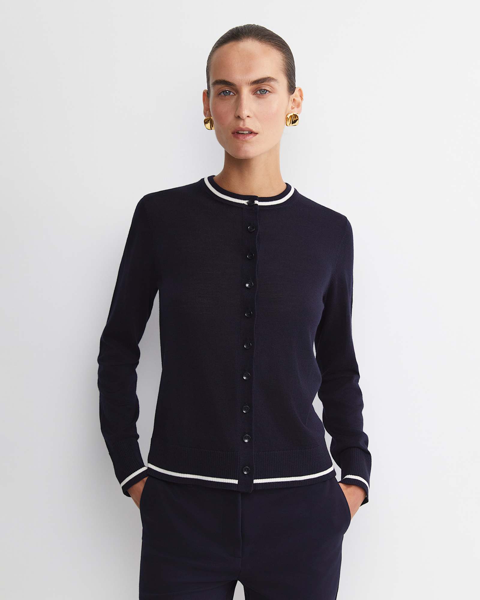 Francis Merino Cardigan in NAVY
