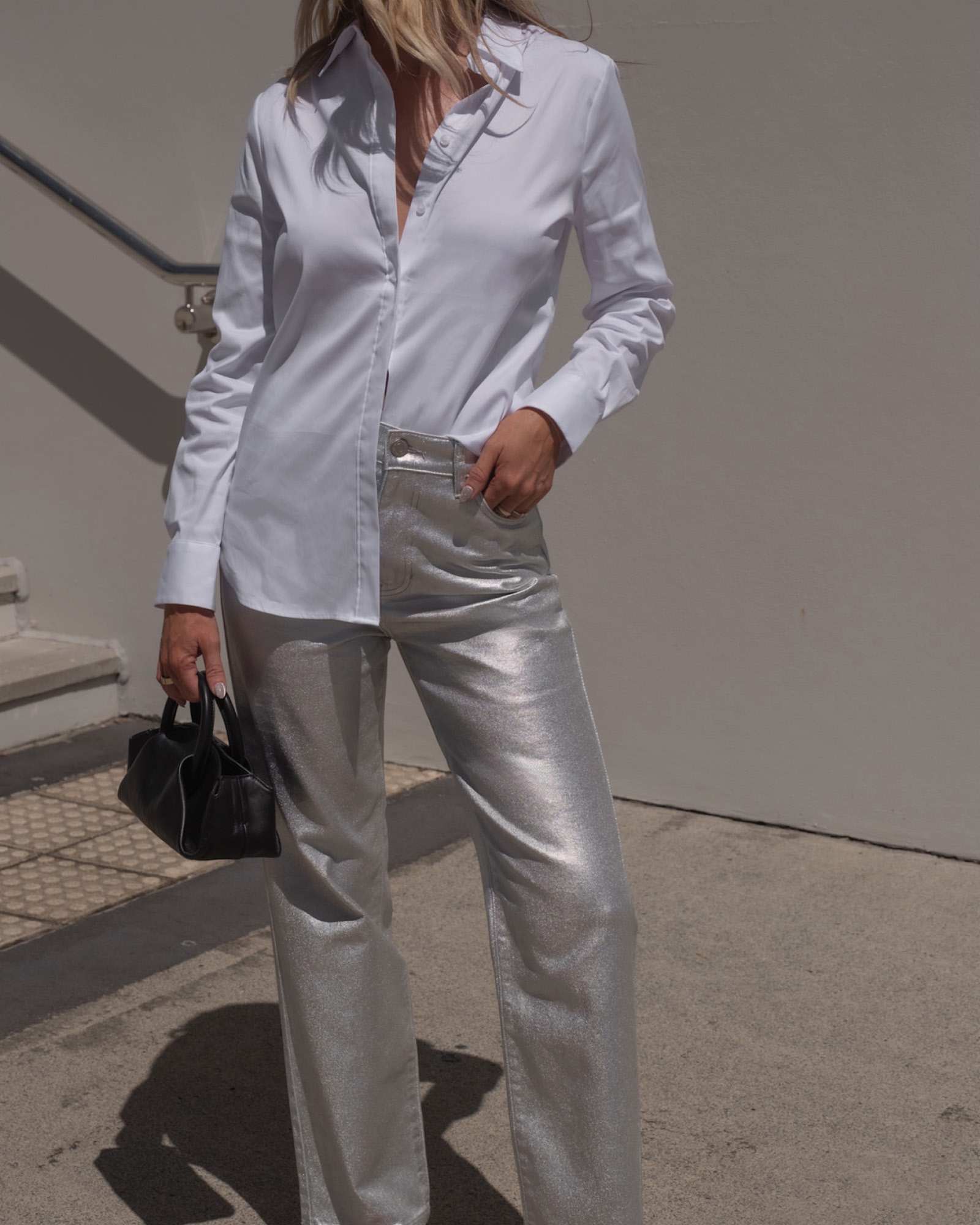 Bec Foiled Straight Leg Jean in SILVER