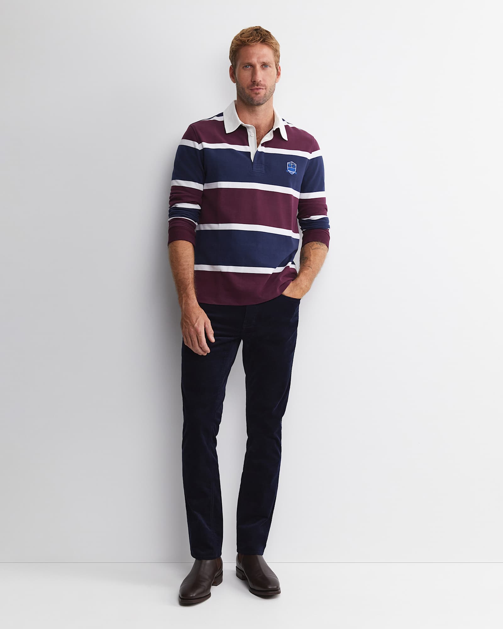 Hugh Long Sleeve Rugby in BURGUNDY