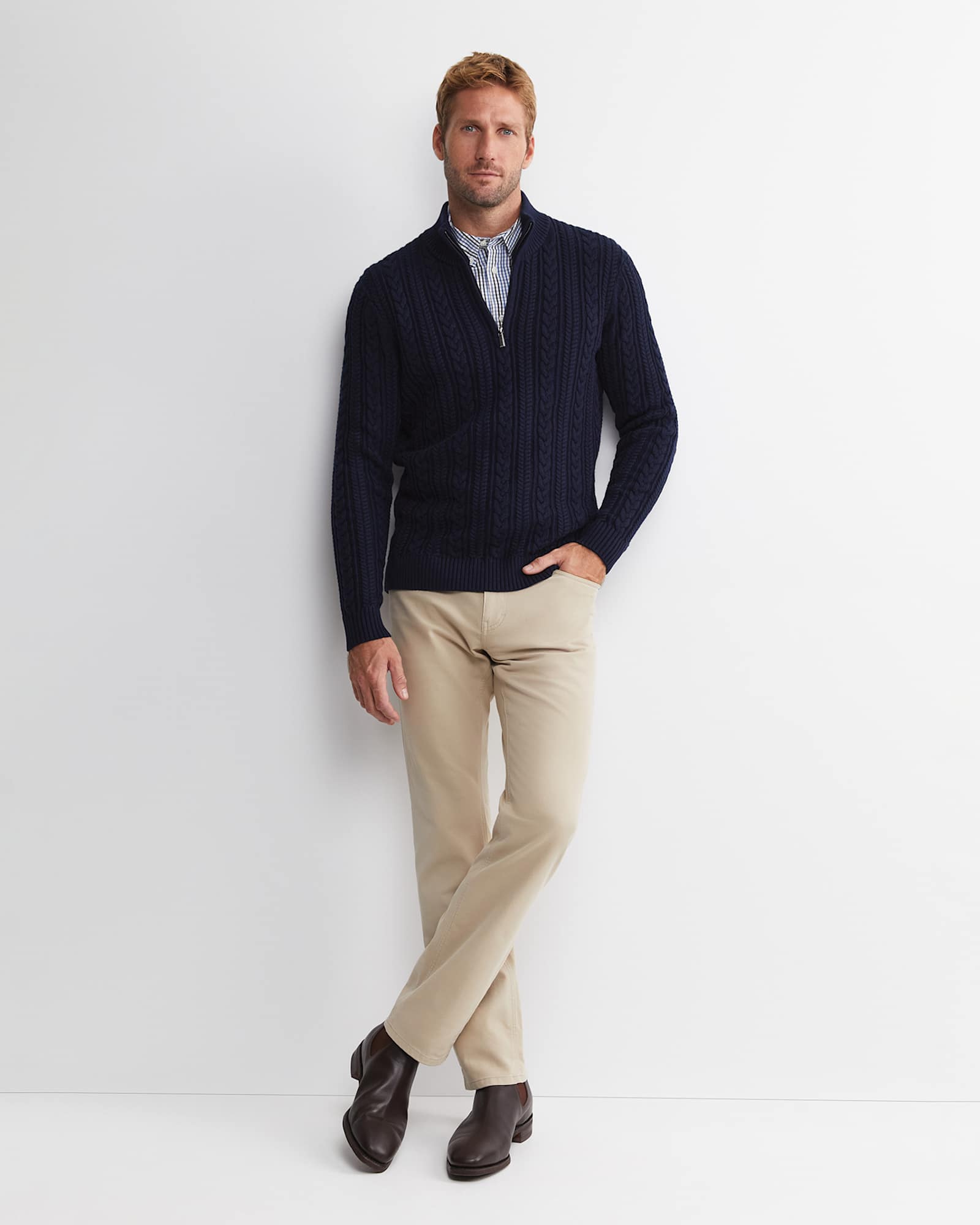 Joshua Cable Quarter Zip Knit in NAVY MELANGE