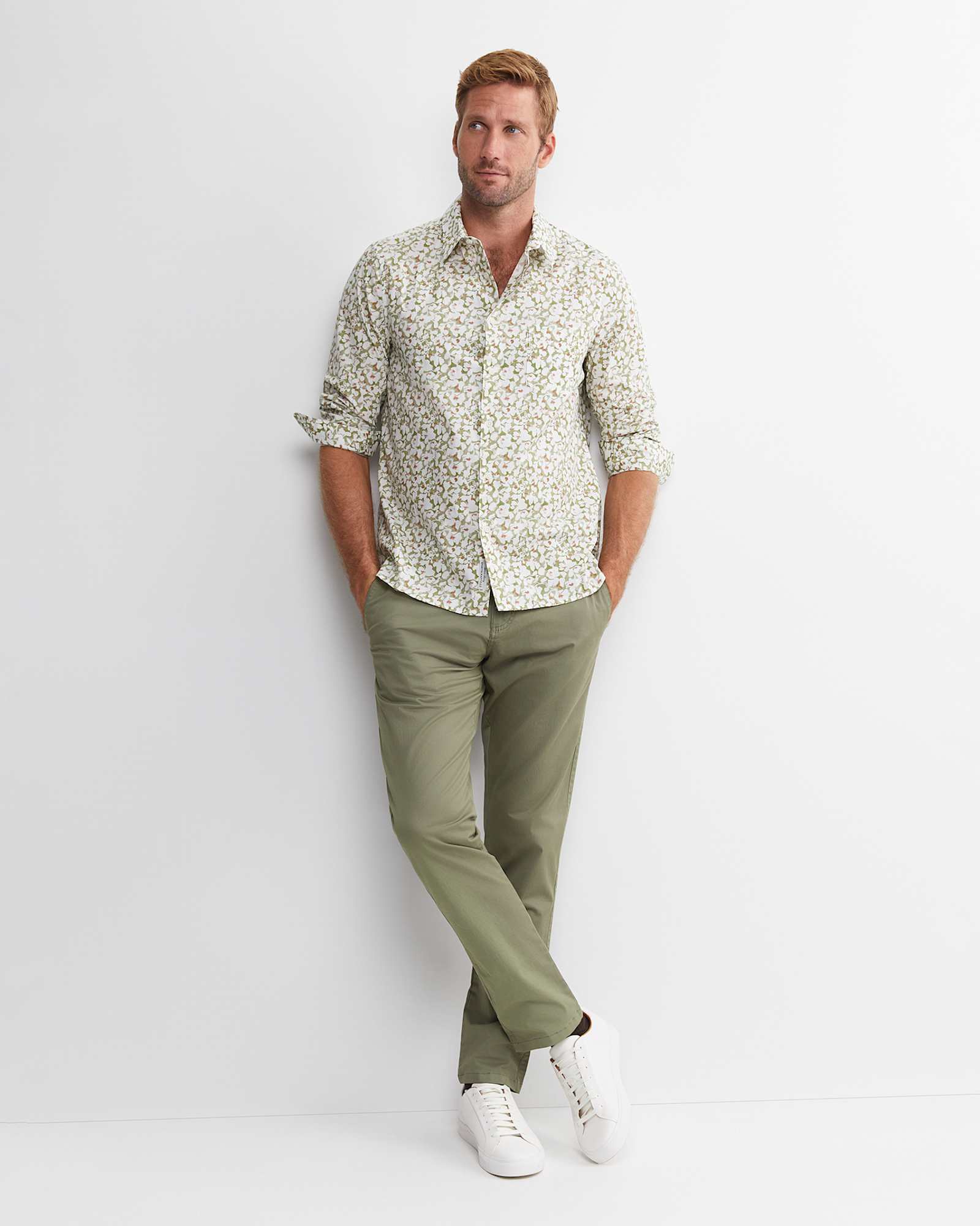 George Long Sleeve Print Shirt in GREEN MULTI
