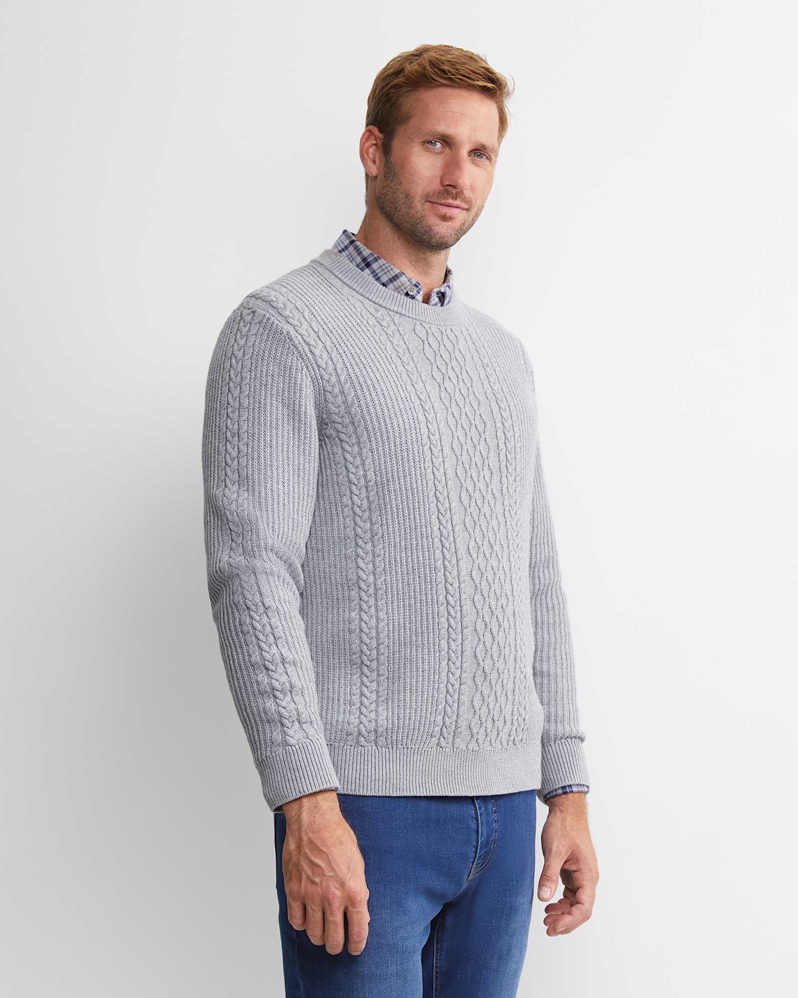 Joshua Cable Crew Knit in GREY MELANGE