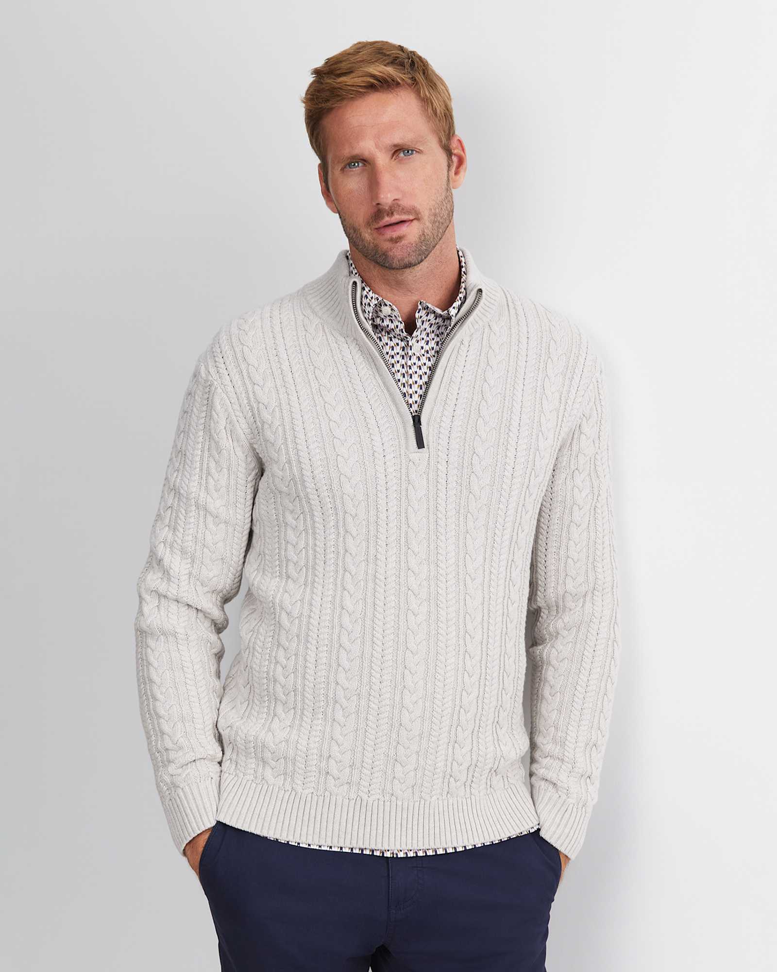 Joshua Cable Quarter Zip Knit in OATMEAL