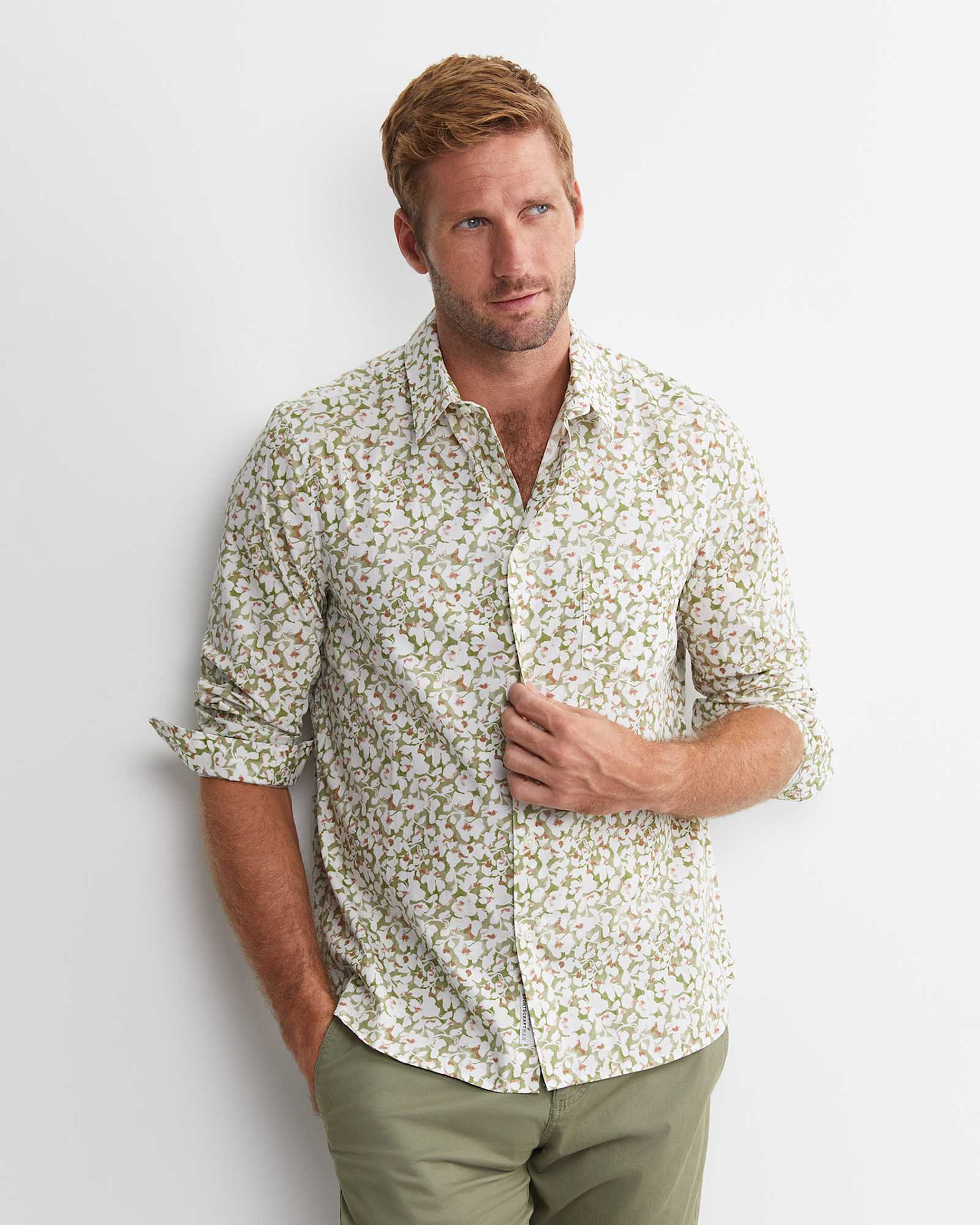 George Long Sleeve Print Shirt in GREEN MULTI