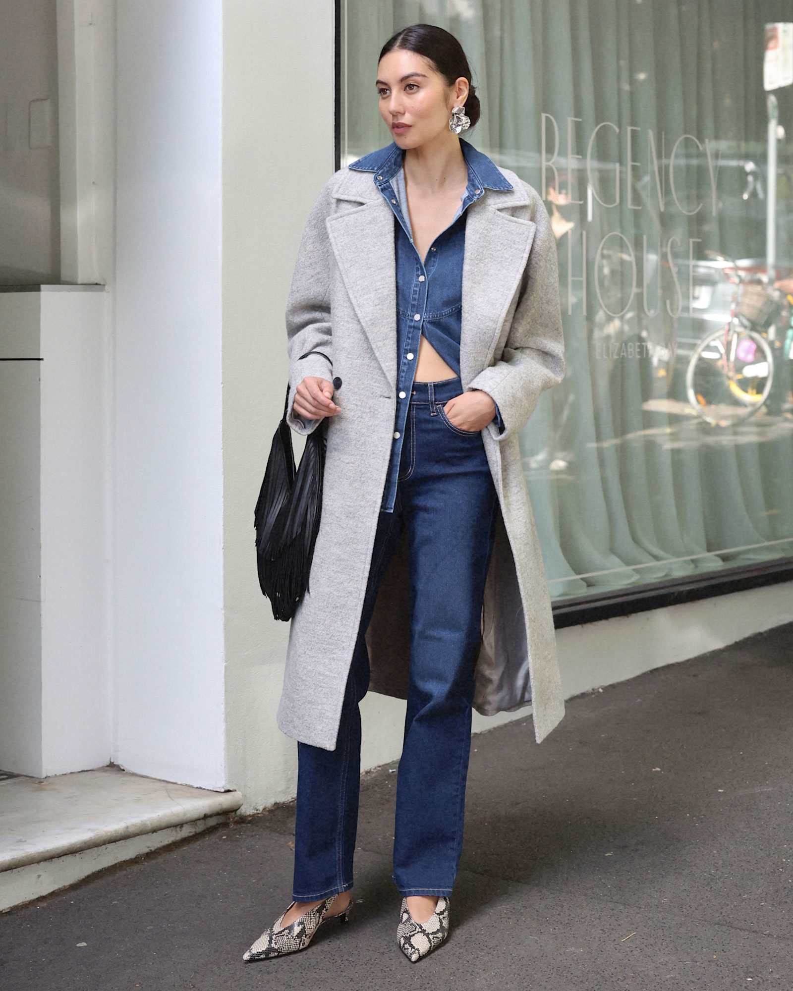 Chloe Wool Blend Boucle Coat in GREY
