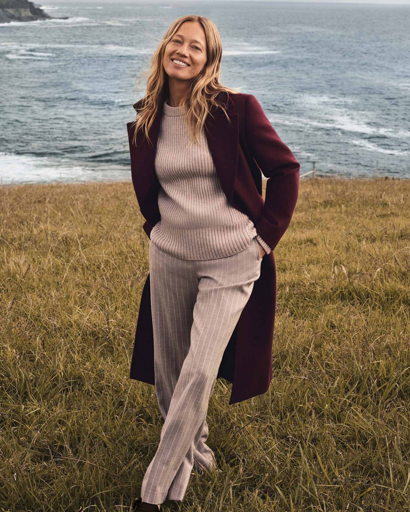 Kate Straight Leg Pinstripe Pant in MINK