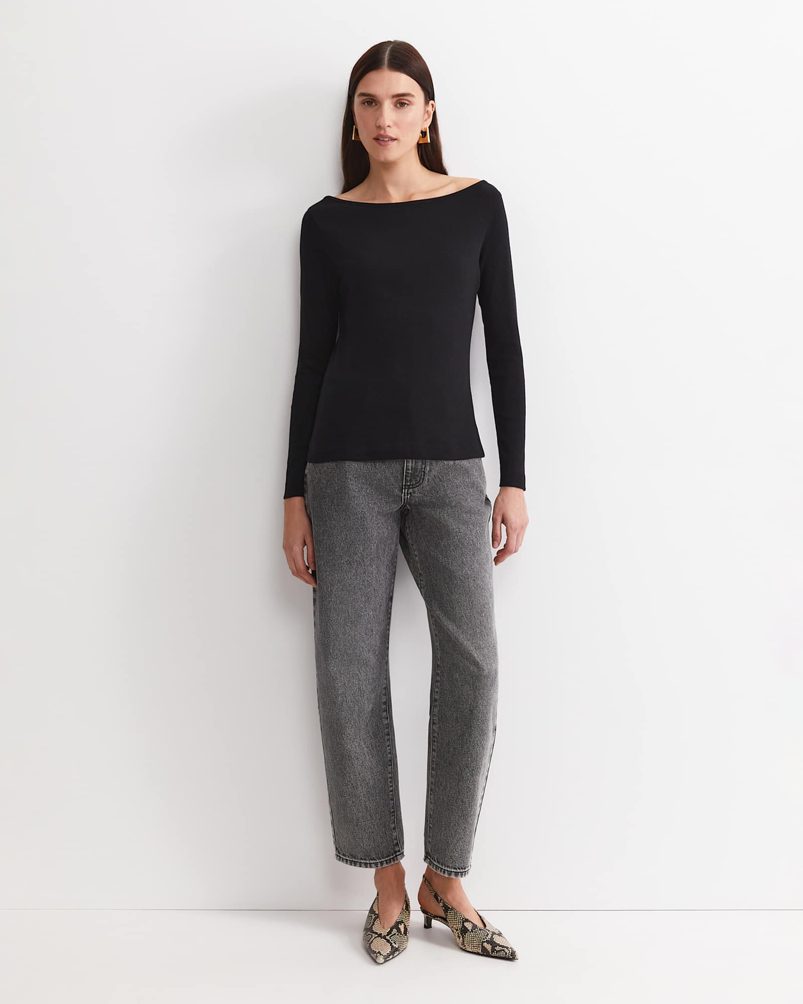 Heidi Long Sleeve Rib Tee in BLACK