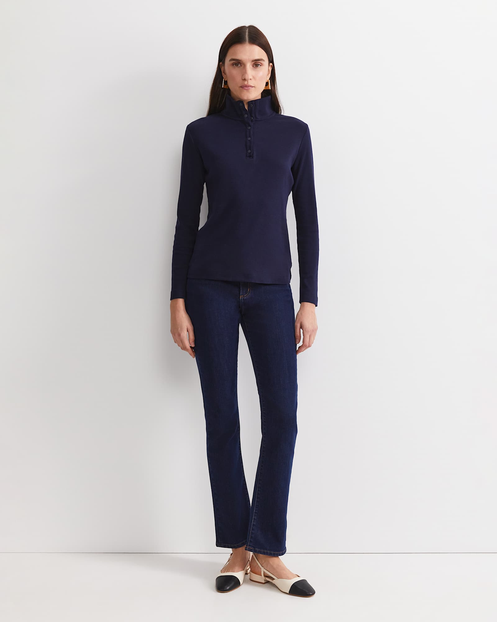 Lucy Snap Funnel Neck Top in NAVY