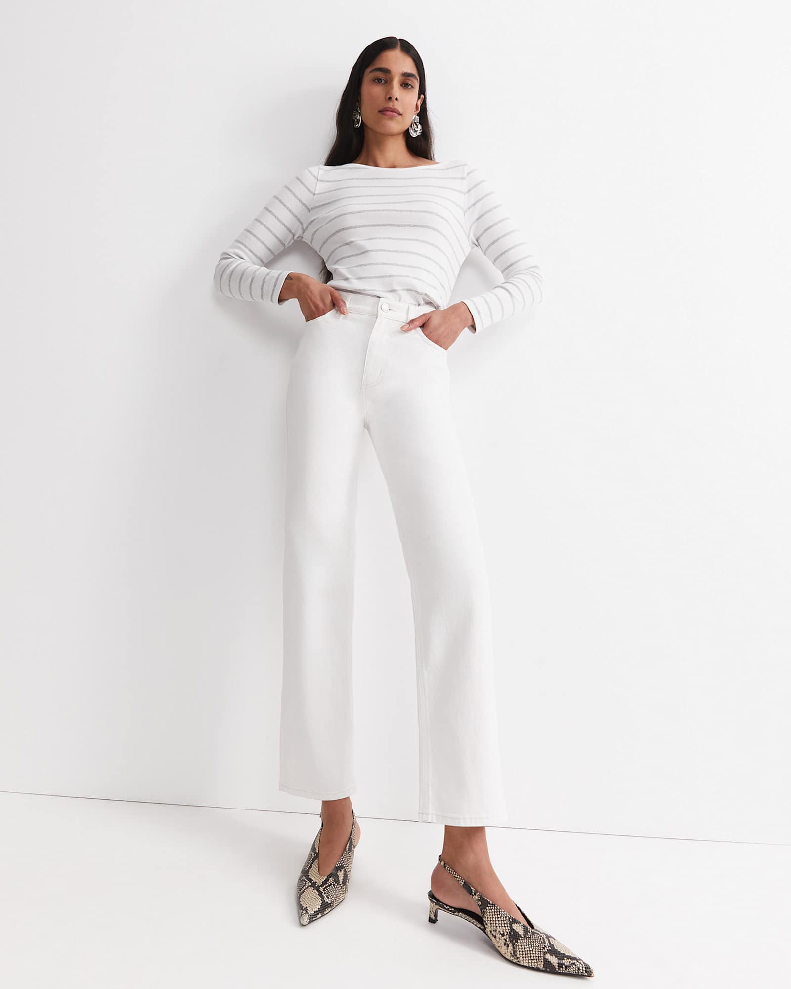 Heidi Long Sleeve Rib Tee in WHITE/GREY MELANGE