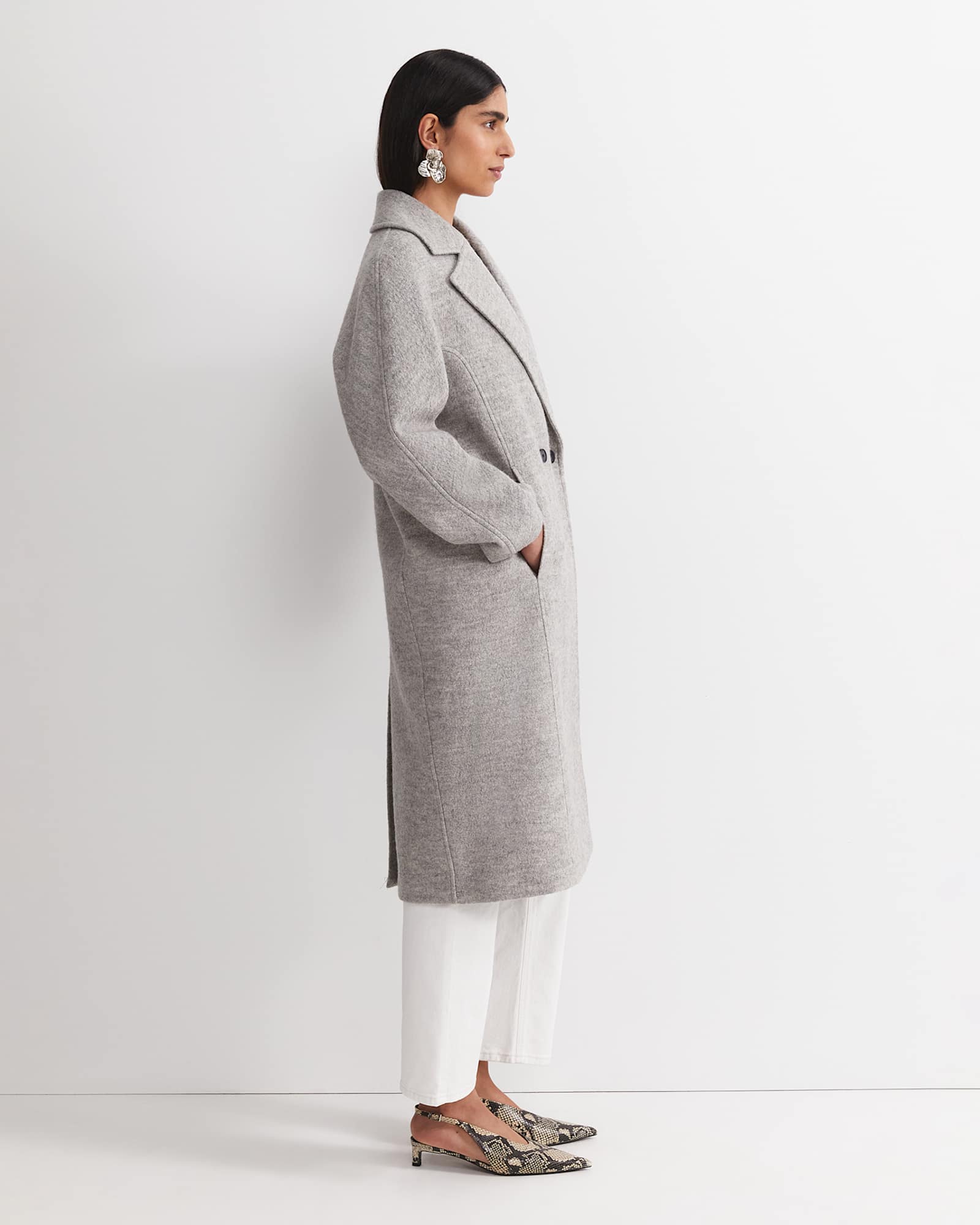 Chloe Wool Blend Boucle Coat in GREY