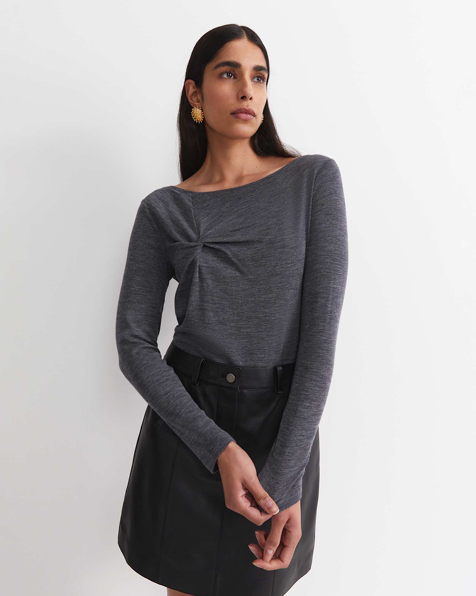 Gigi Babywool Twist Top in CHARCOAL MELANGE