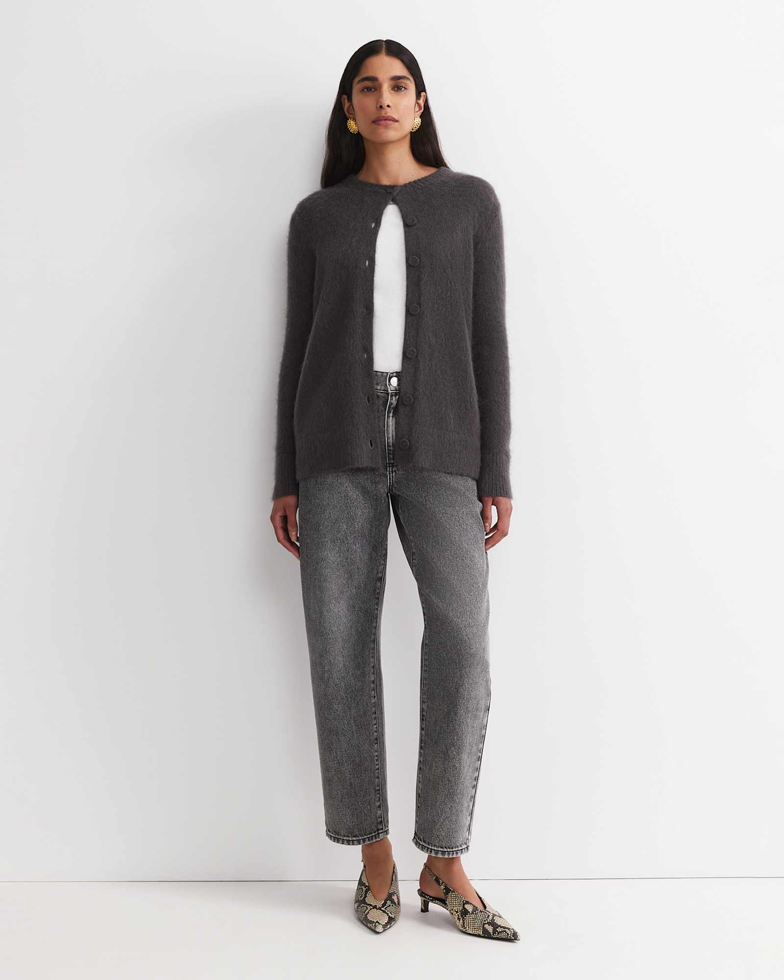 Tatiana Mohair Long Cardigan in DARK CHARCOAL