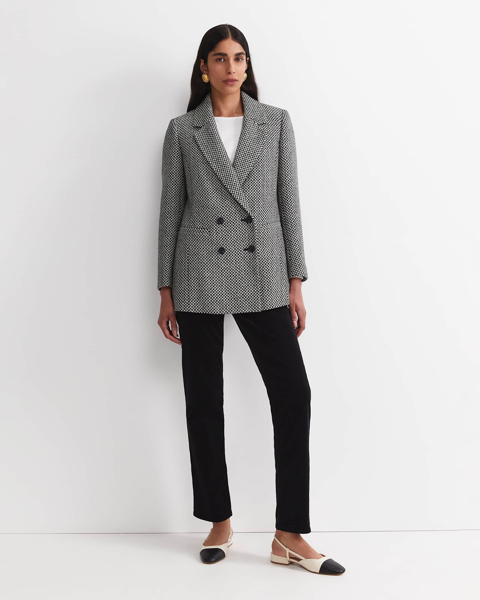 Bea Double Breasted Coat in BLACK/WHITE