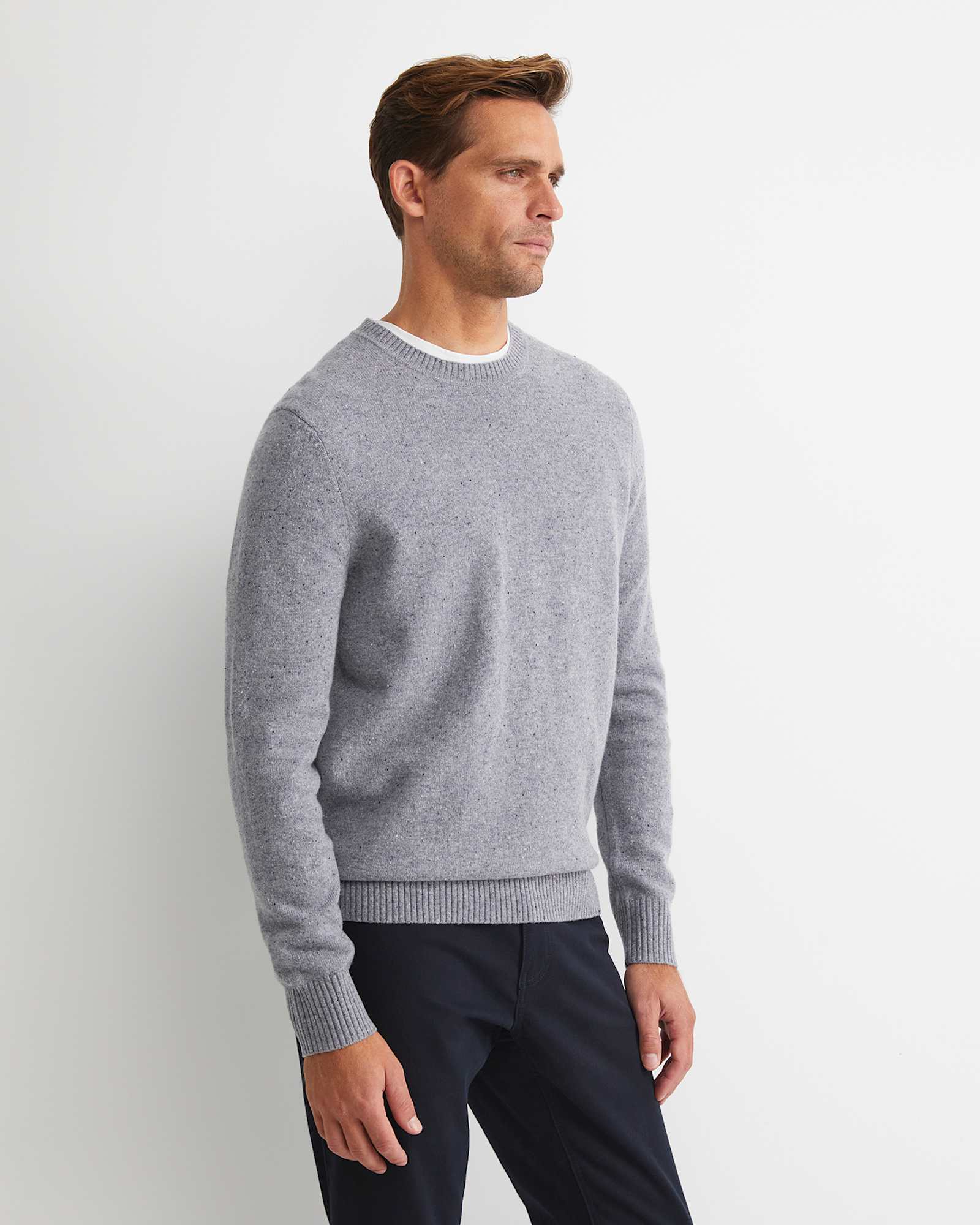 Noah Speckled Merino Crew Knit in GREY/MULTI