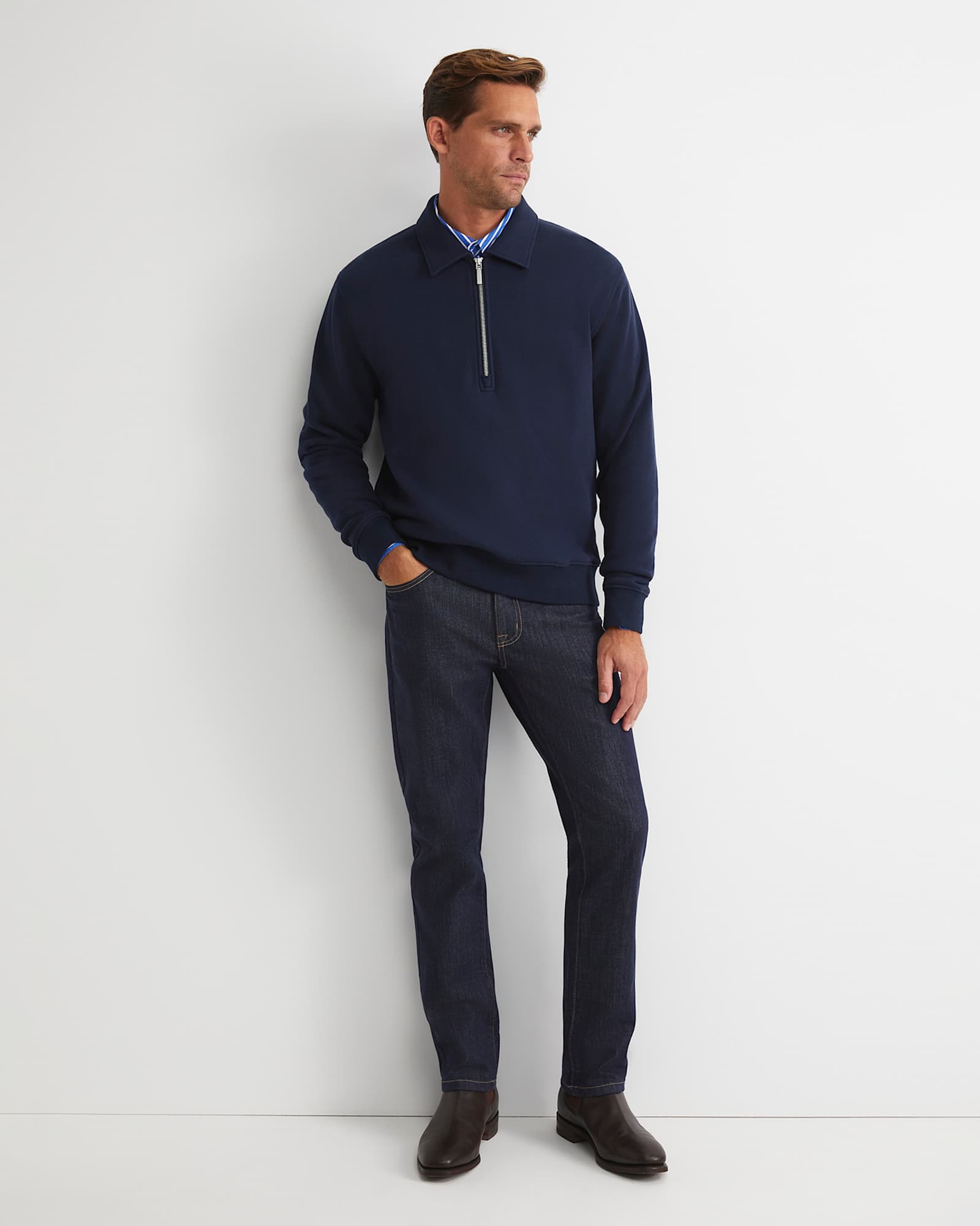 Collared Zip Sweat in NAVY