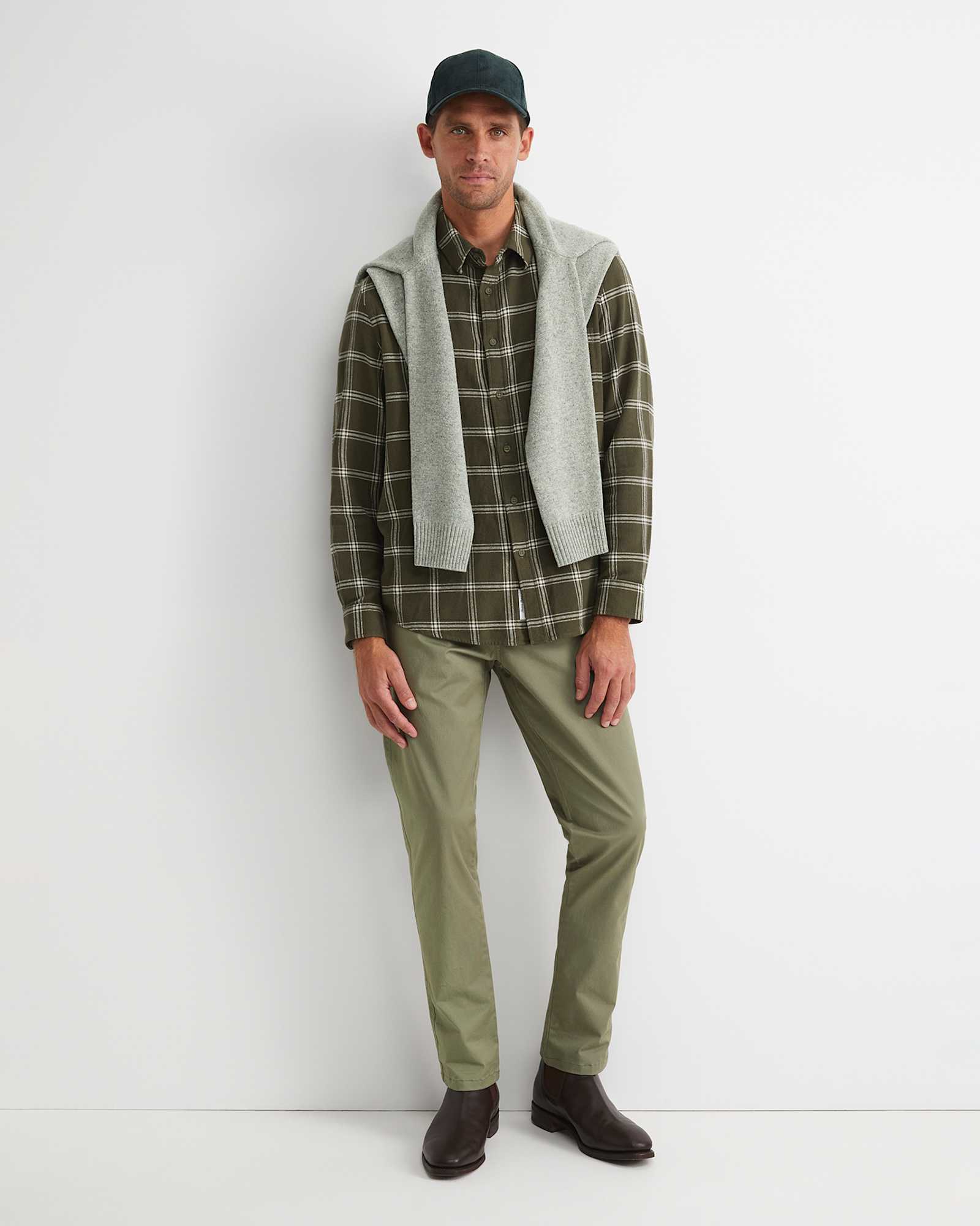 Davis Long Sleeve Check Shirt in KHAKI