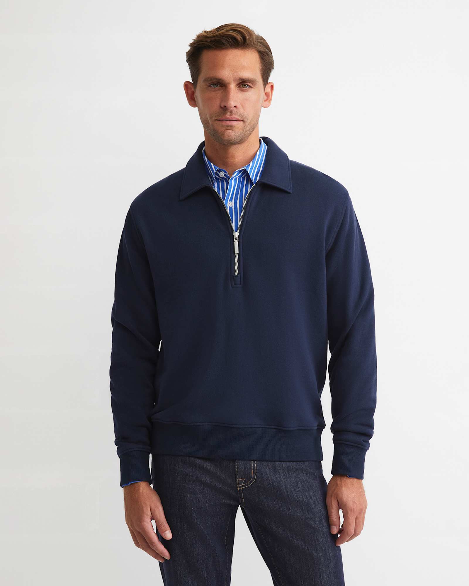 Collared Zip Sweat in NAVY