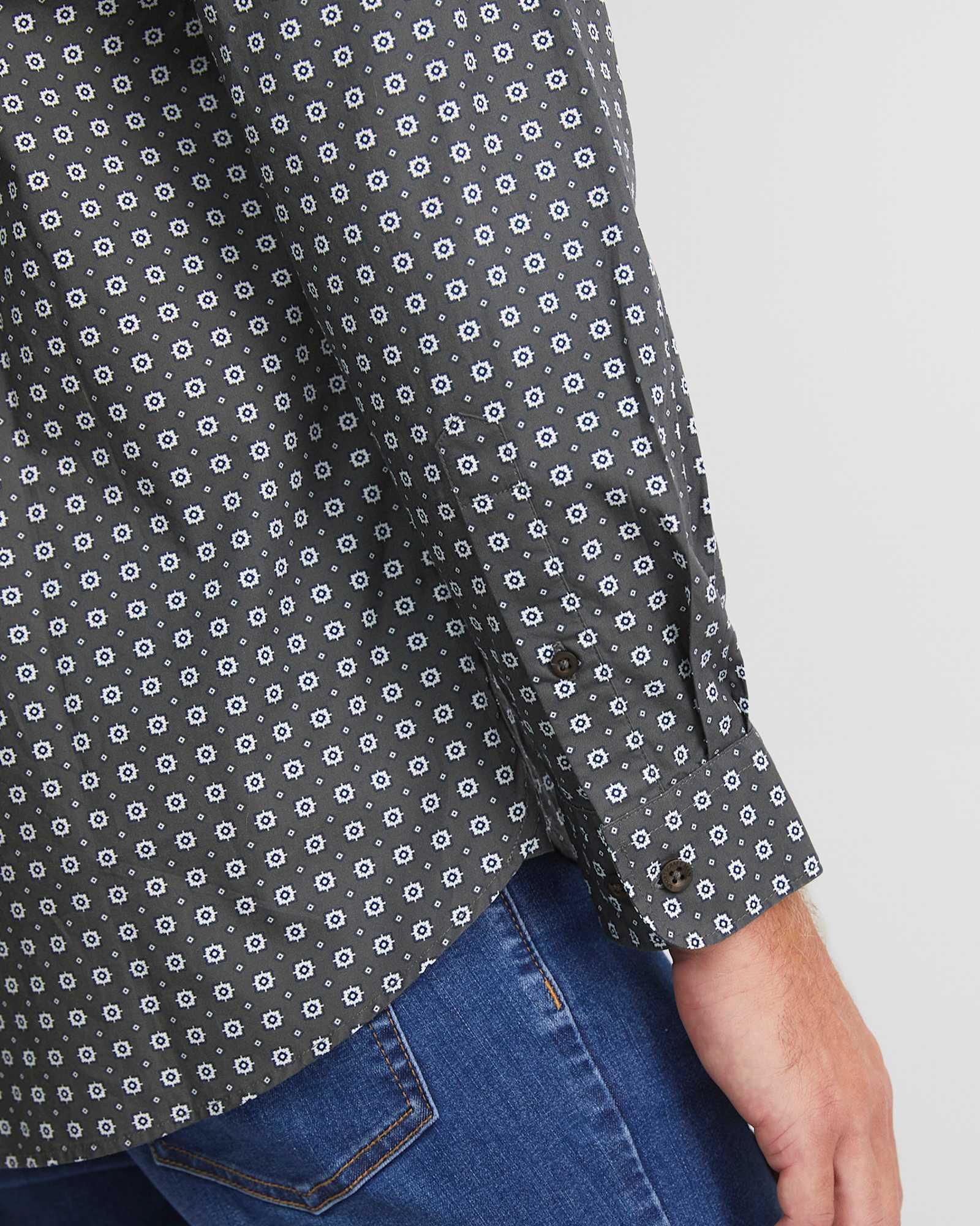 William Long Sleeve Print Shirt in KHAKI